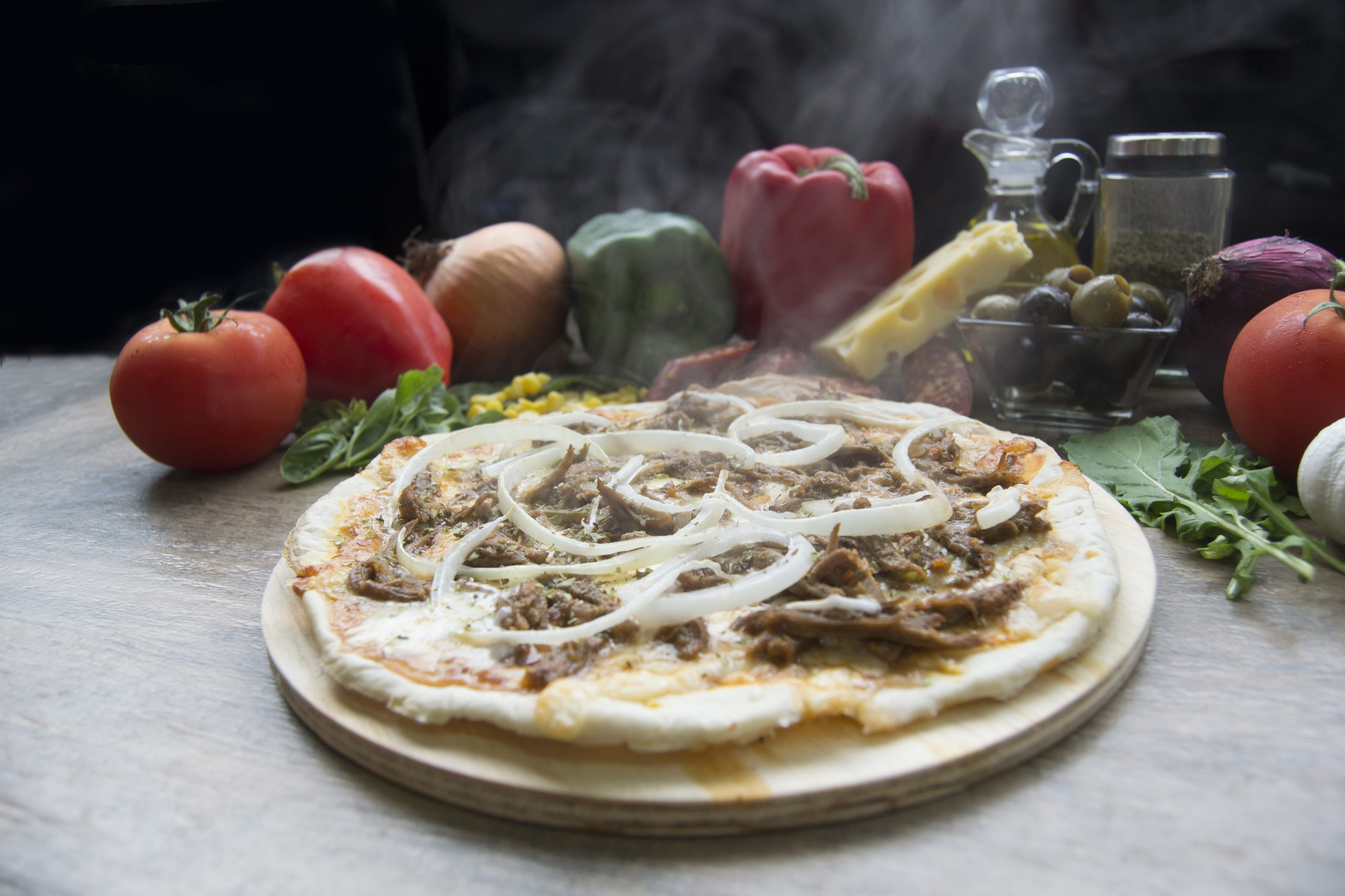 rugula, ready-to-eat, pizza guy, corn, indoors, delivery, garlic, fast food, still life, serving size, onion, bring food, close-up, freshness, cheese, making pizza, HD Wallpaper