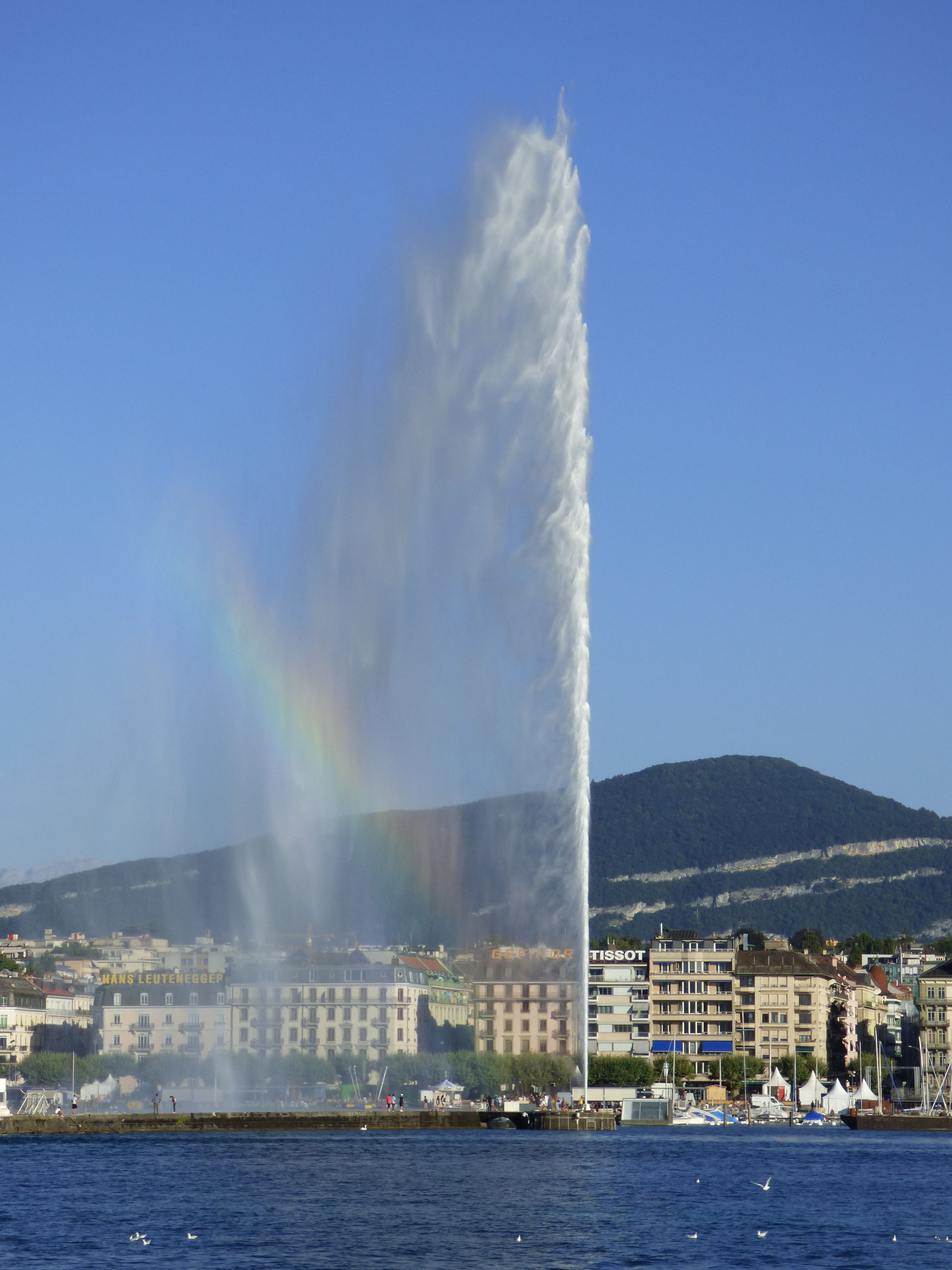 day, fountain, beauty in nature, nature, lake, nautical vessel, building exterior, outdoors, rainbow, geneva, water jet, smoke - physical structure, sky, Phone HD Wallpaper