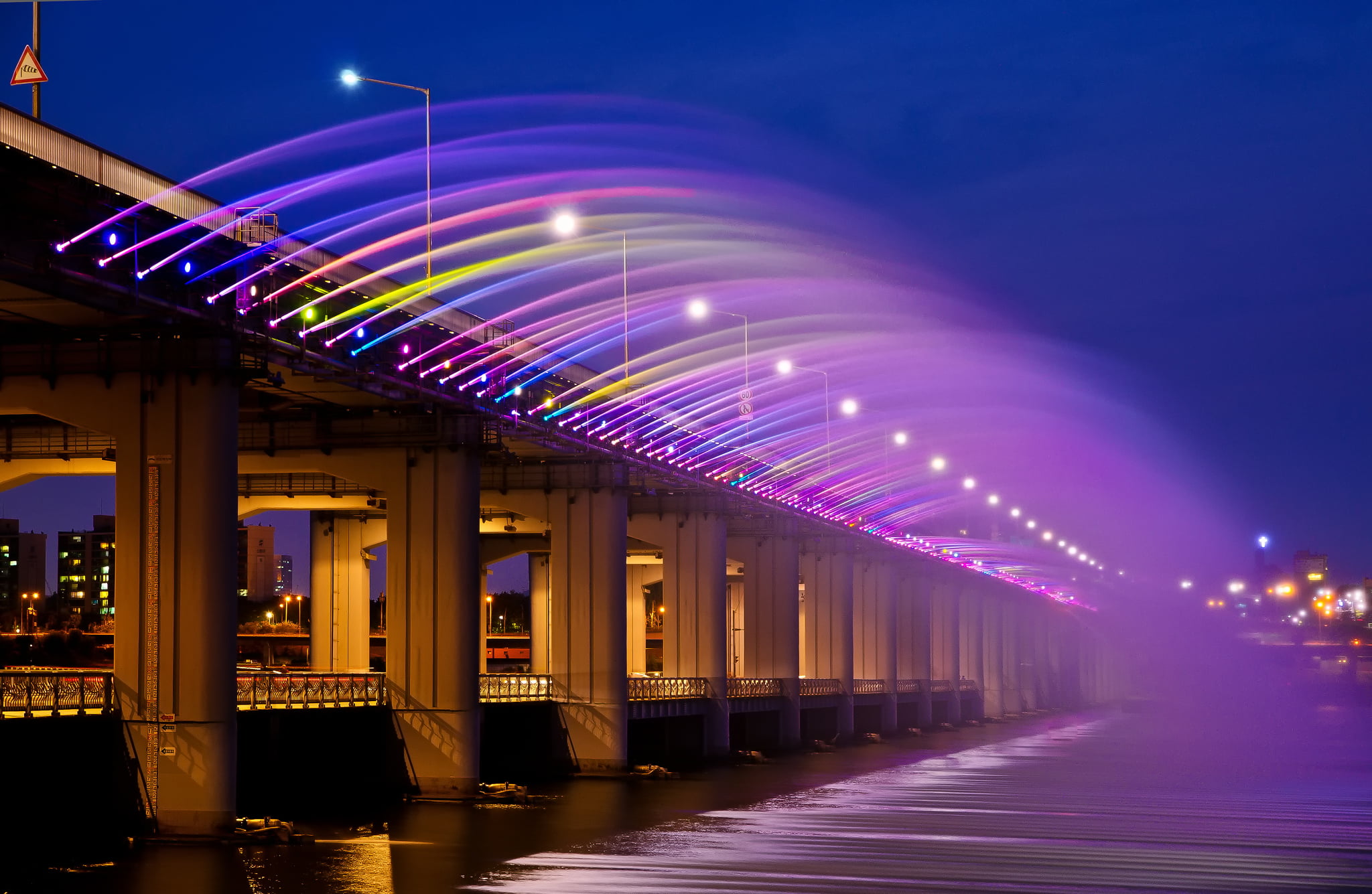 sea, light - Natural Phenomenon, blurred Motion, architecture, street Light, motion, nightlife, urban Skyline, dusk, water, transportation, building Exterior, HD Wallpaper
