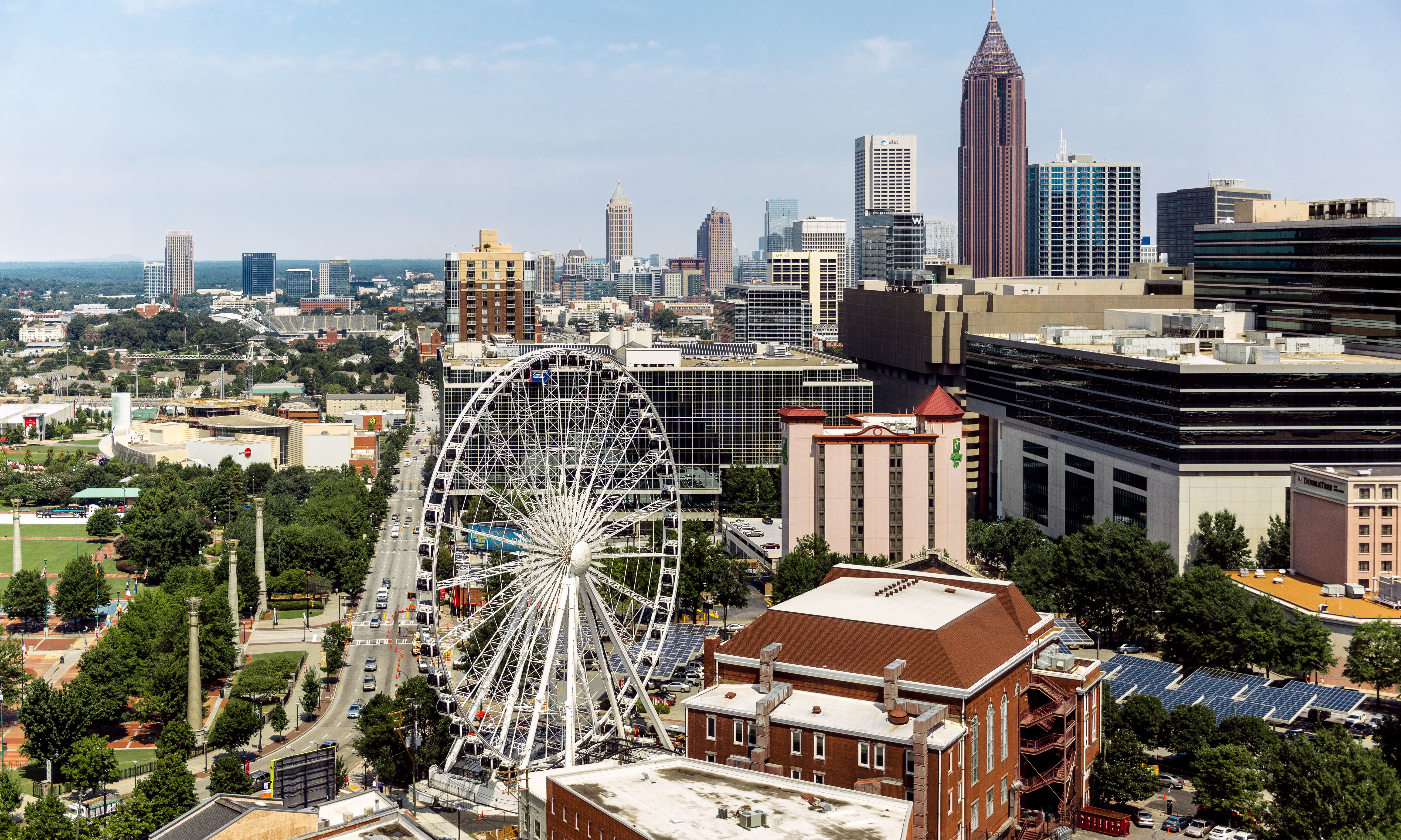 skyscraper, nature, ferris wheel, the sky, house, Atlanta, s, wheel, North, arts culture and entertainment, tall - high, modern, office building exterior, HD Wallpaper