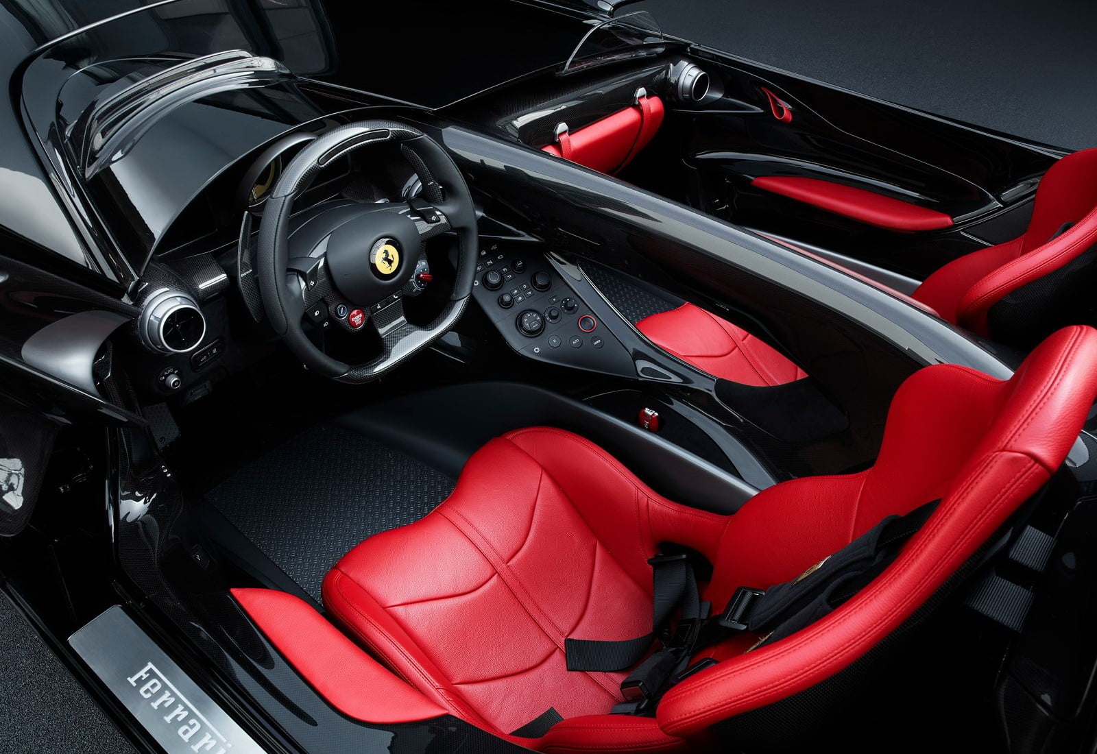 (2019), red, black color, leather, indoors, wealth, motorsport, modern, steering wheel, motor vehicle, 720P, technology, land vehicle, no people, transportation, HD Wallpaper