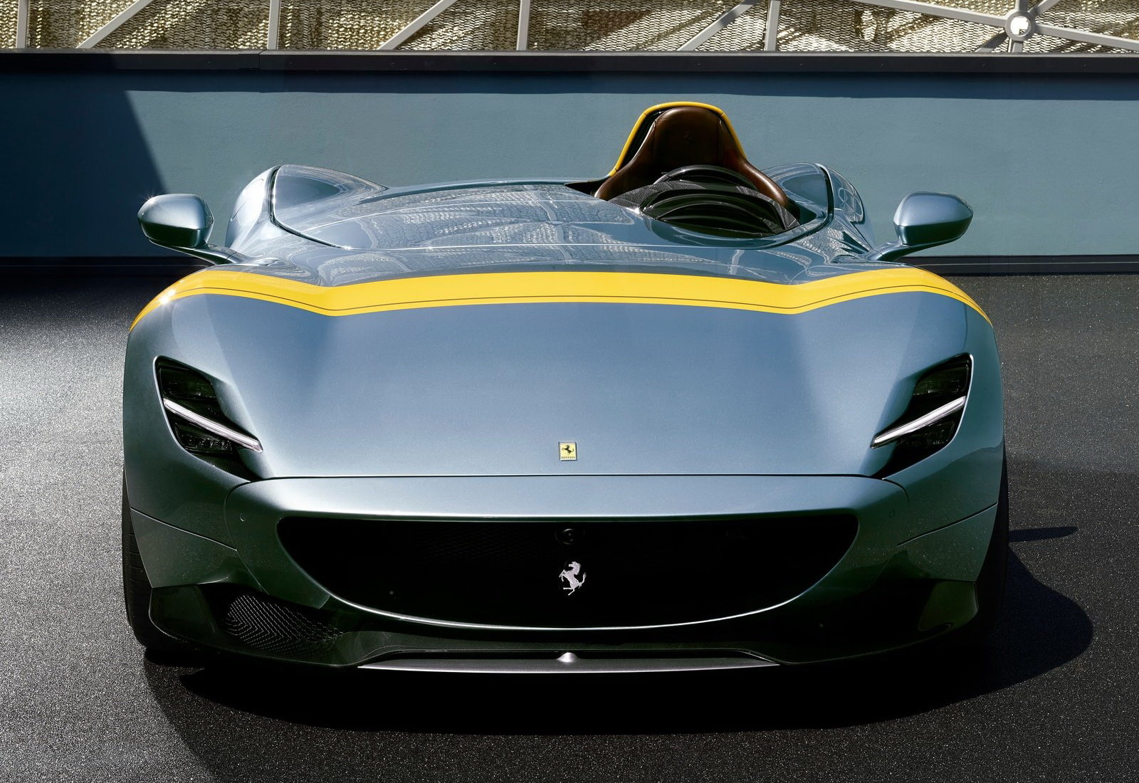 day, 720P, sports race, motor vehicle, racecar, sport, security, monza, crash helmet, mode of transportation, headwear, ferrari, transportation, sp1, high angle view, HD Wallpaper