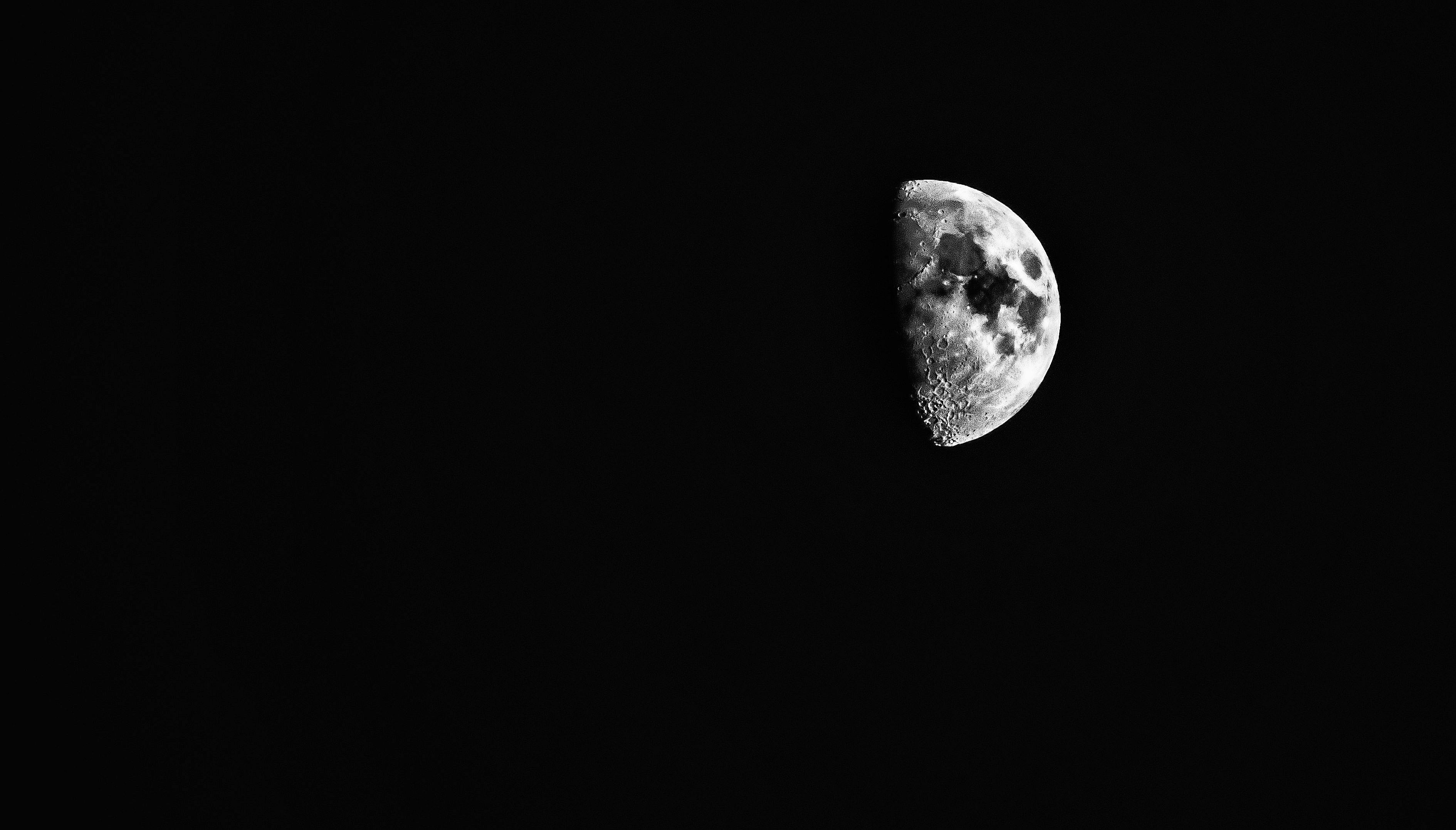 copy space, beauty in nature, dark, tranquility, luna, nature, cosmos, tranquil scene, night, astronomy, astrology, science, space exploration, 2K, moon surface, HD Wallpaper
