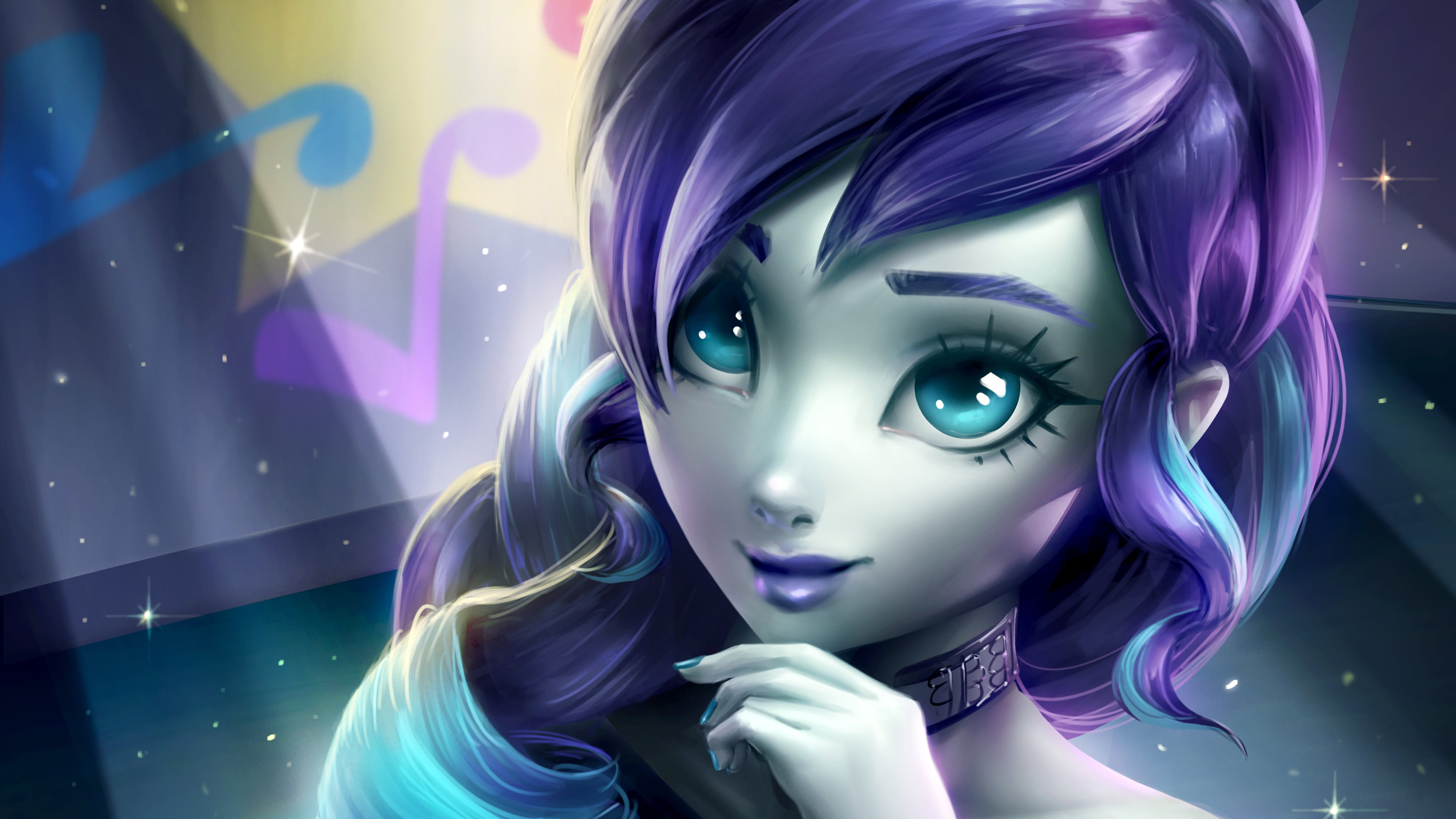 fictional character, digital, 2K, Rarity, artwork, My Little Pony, women, Equestria Girls, lights, digital art, blue eyes, fantasy girl, long hair, HD Wallpaper