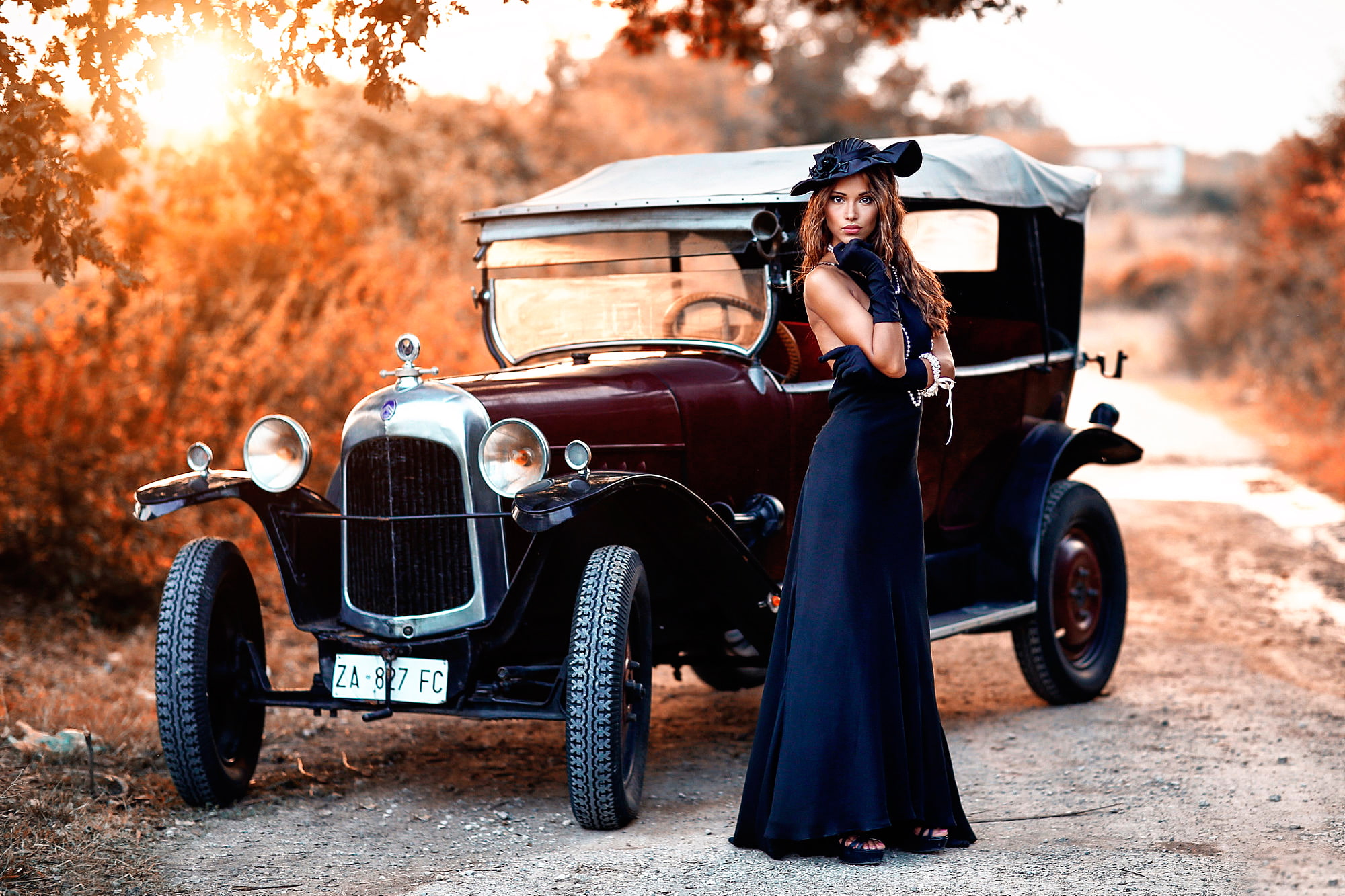 auto, retro, vintage, rarity, Alessandro Di Cicco, girl, Old Torpedo, 1080P, HD Wallpaper