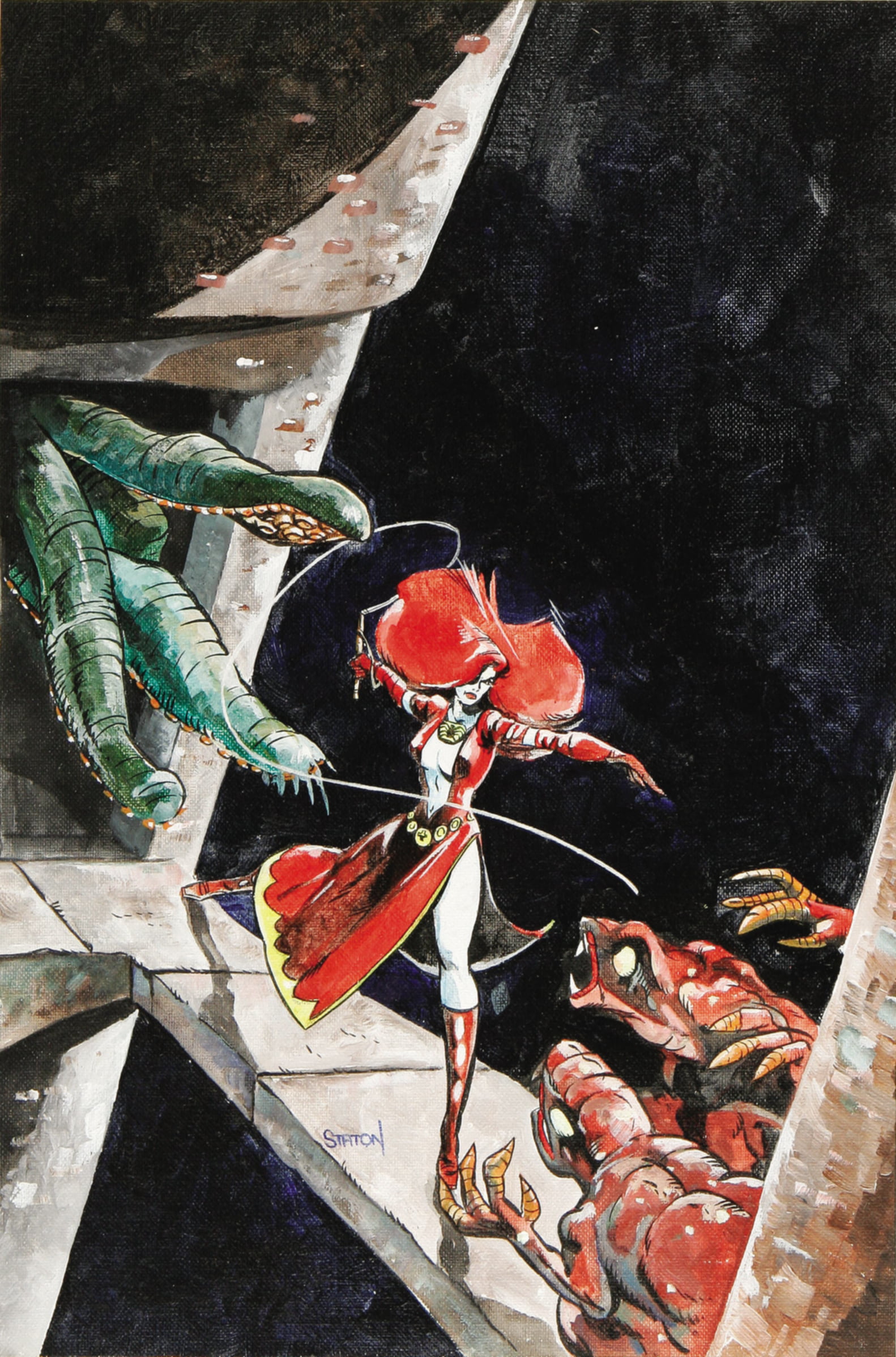 tentacles, whips, Joe Staton, Pulp Magazine, 1080P, redhead, women, creature, Phone HD Wallpaper