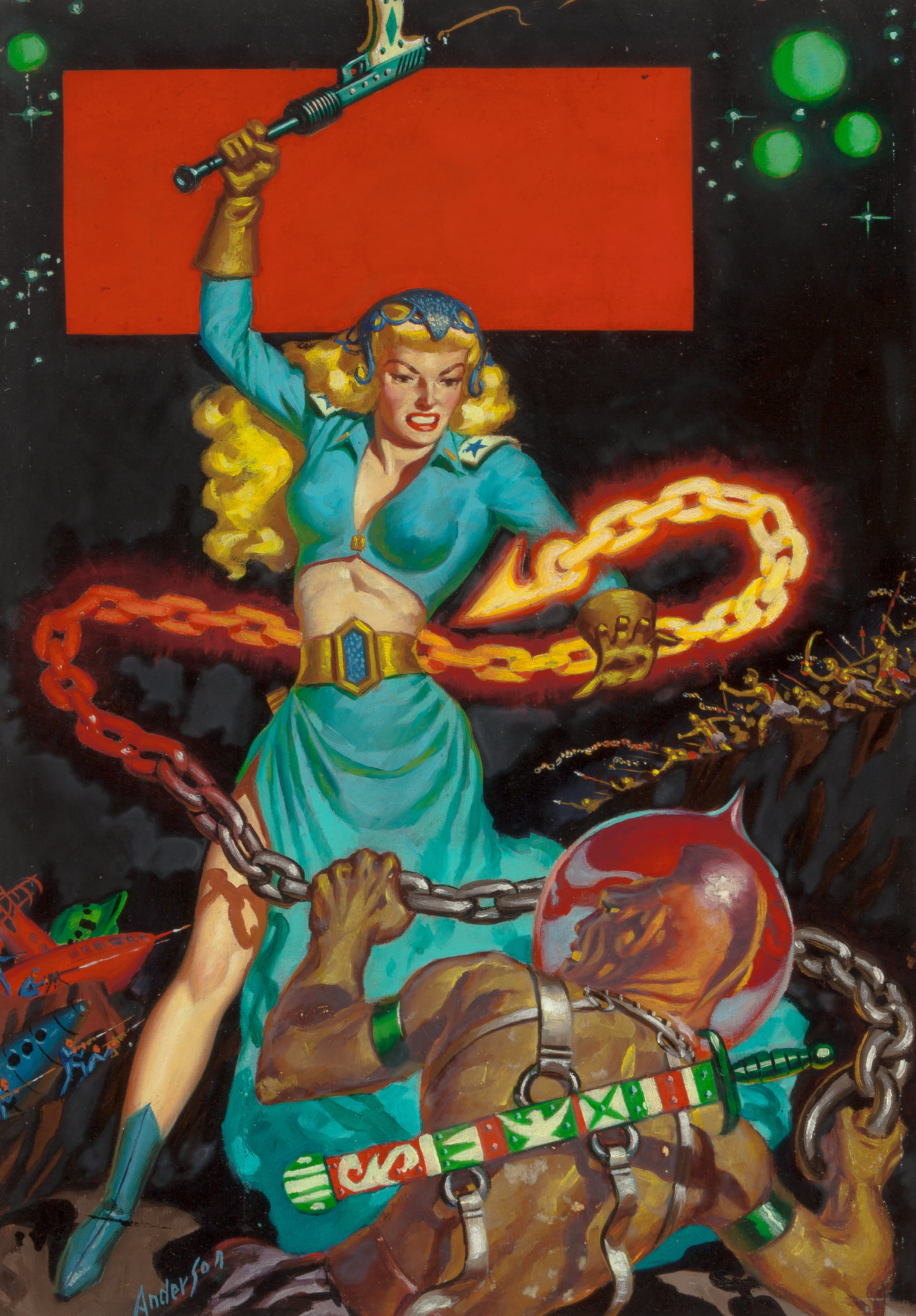 Rocket Ship, creature, stars, Pulp Magazine, fighting, Allen Anderson, 2K, Hook Chain, sword, planet, women, Lazer Pistol, helmet, Planet Stories Magazine, Phone HD Wallpaper