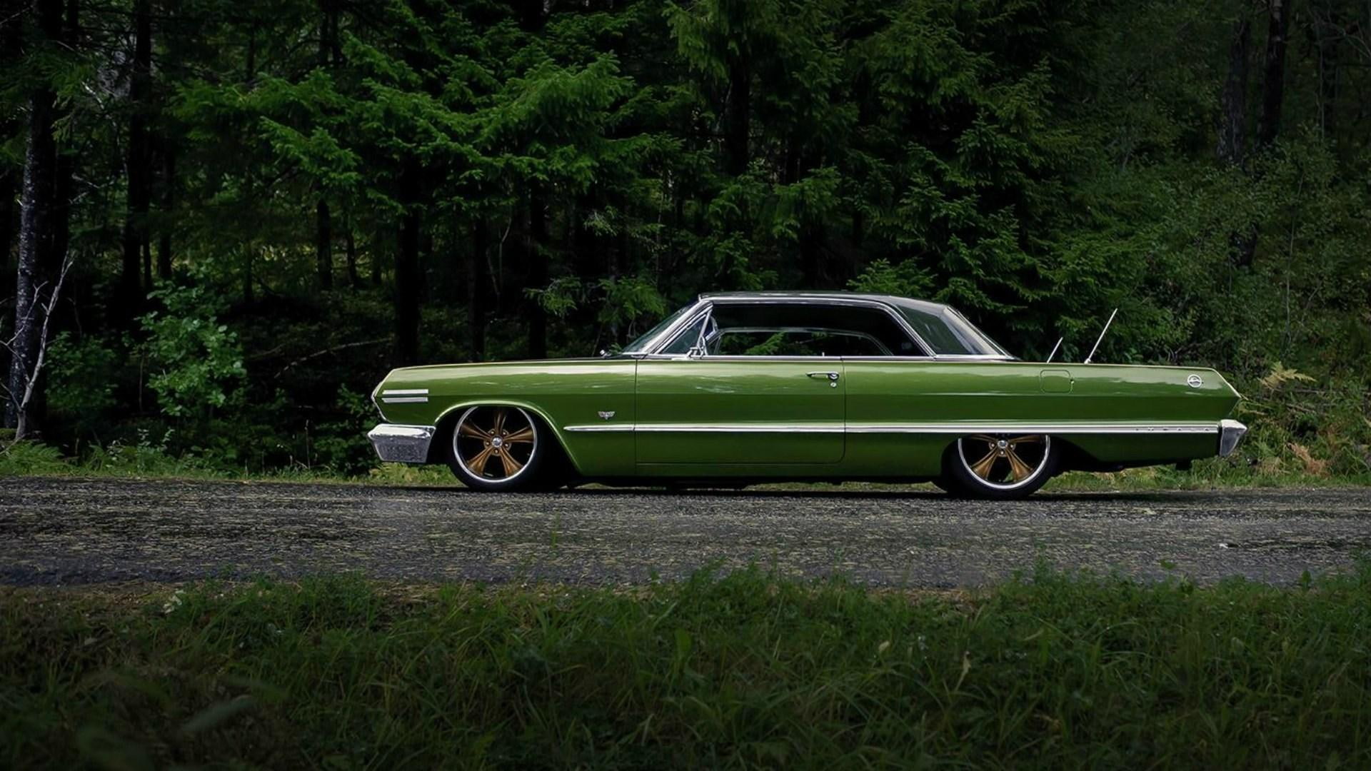 impala, 1080P, chevrolet, coupe, classic, car, green, HD Wallpaper