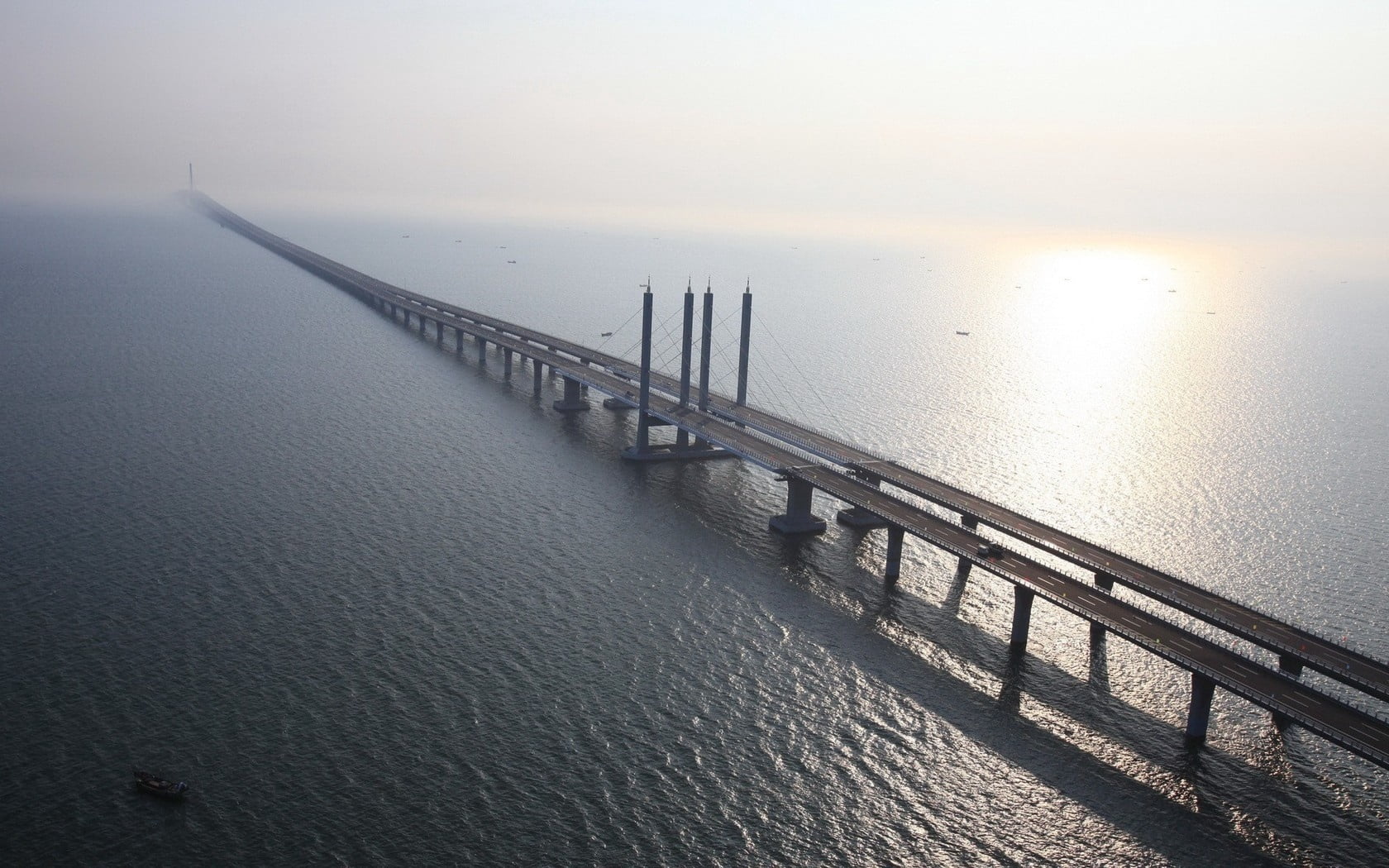 water, transportation, summer, bridge, beach, no People, longest bridge, scenics - nature, china, sunrise - Dawn, nature, 720P, outdoors, bridge - Man Made Structure, HD Wallpaper