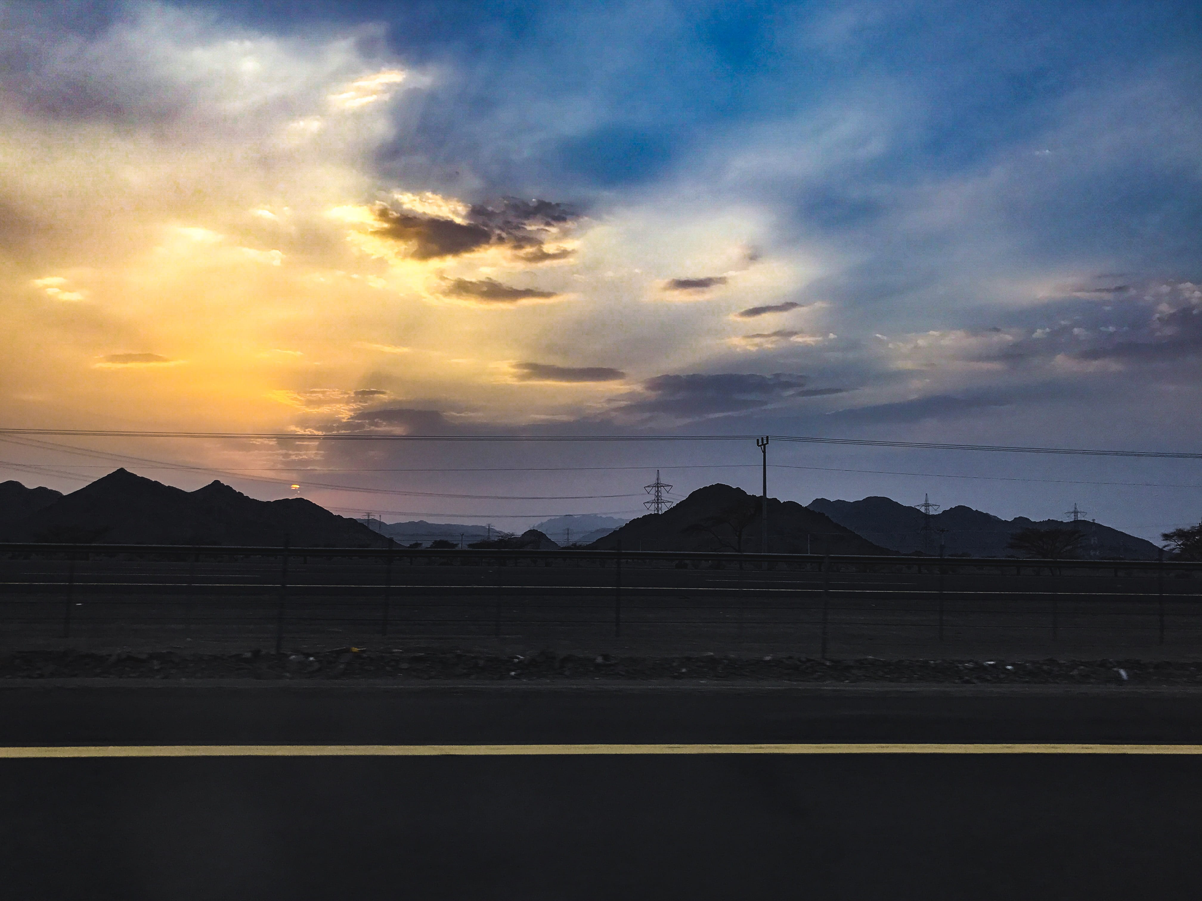 architecture, dusk, mountain, tranquil scene, water, riyadh, saudi arabia, nature, no people, road, 4K, sky, scenics - nature, beauty in nature, sunset, HD Wallpaper