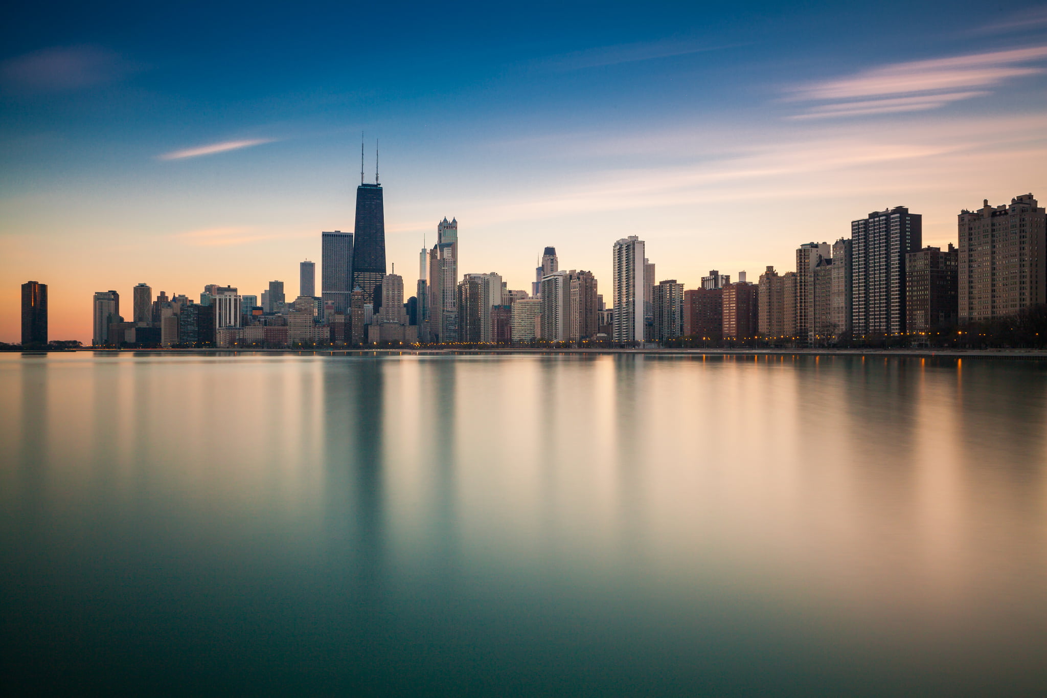 Chicago, cityskyline, urban skyline, no people, waterfront, the ocean, water, 1080P, sky, Illinois, reflection, outdoors, skyscraper, the city, architecture, HD Wallpaper