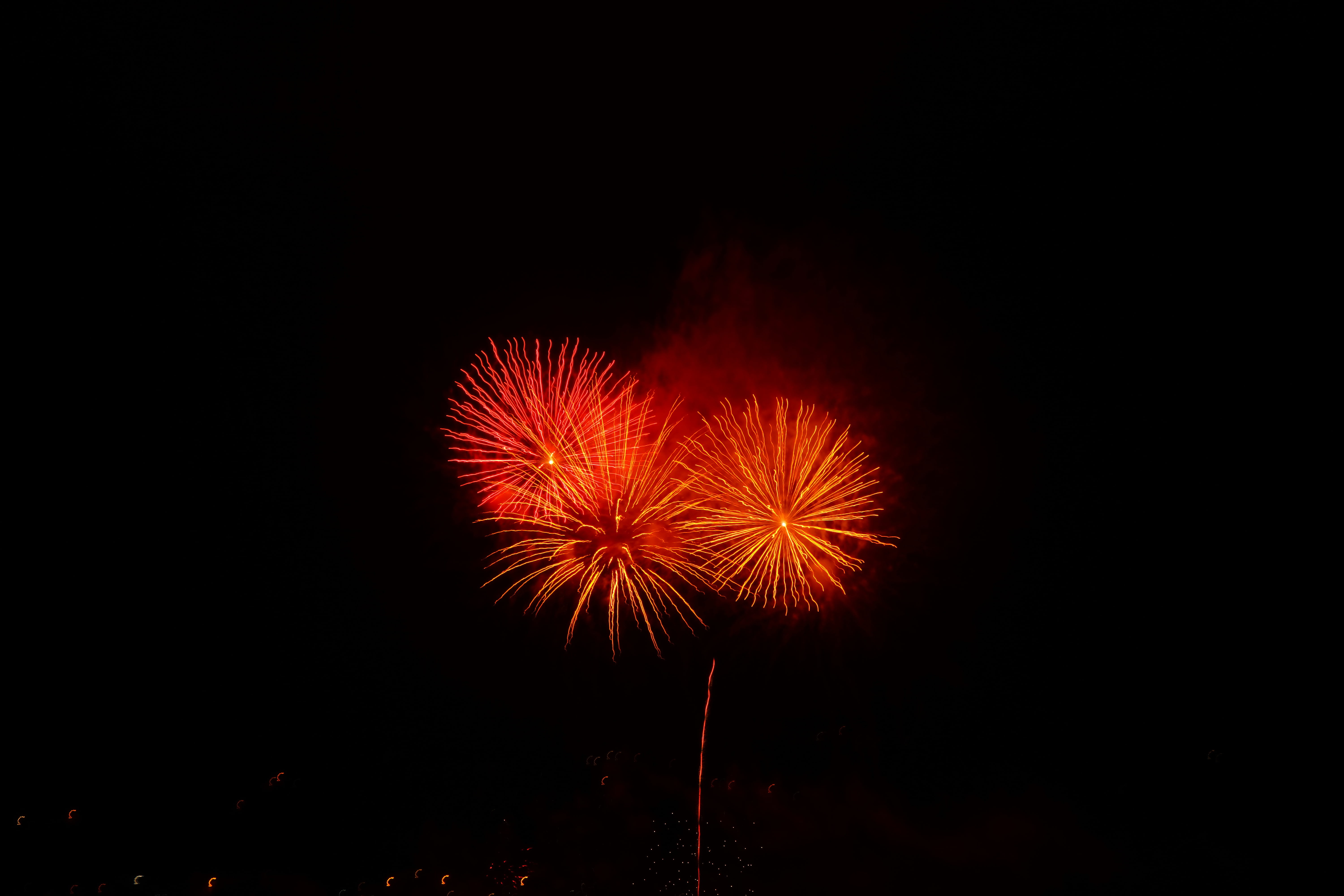 red, rocket, firework - Man Made Object, no people, arts culture and entertainment, fire - Natural Phenomenon, firework Display, 5K, firework, copy space, HD Wallpaper
