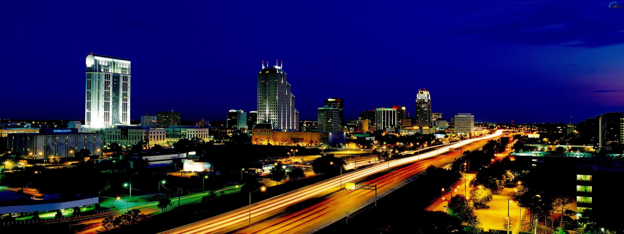 night, cityscape, city, multiple lane highway, sky, illuminated, landscape, urban skyline, city street, road, office building exterior, 1080P, modern, HD Wallpaper