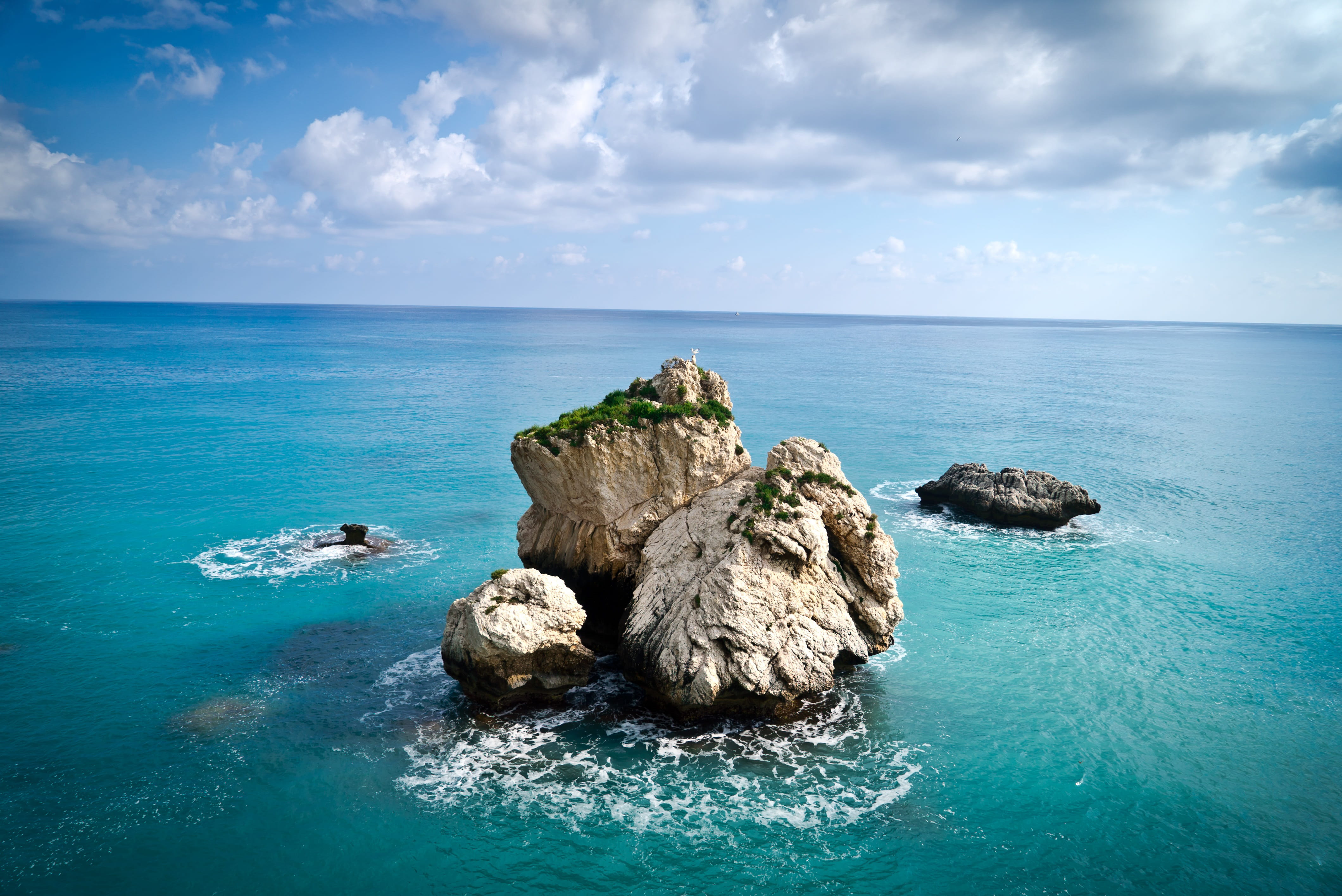 beauty in nature, clouds. waves, limassol, sky, waterfront, cloud - sky, tranquility, 4K, rock - object, solid, sea, horizon, mediterranean sea, nature, HD Wallpaper