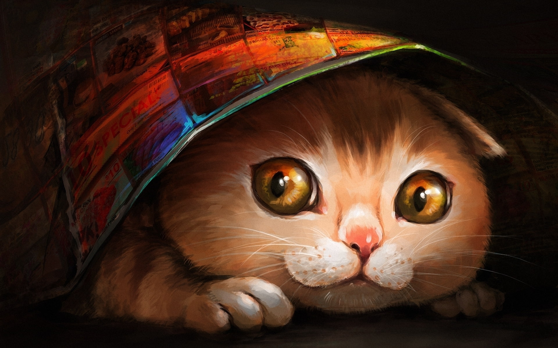 cat, oil painting, lovely, paint, painting, background, 1080P, HD Wallpaper