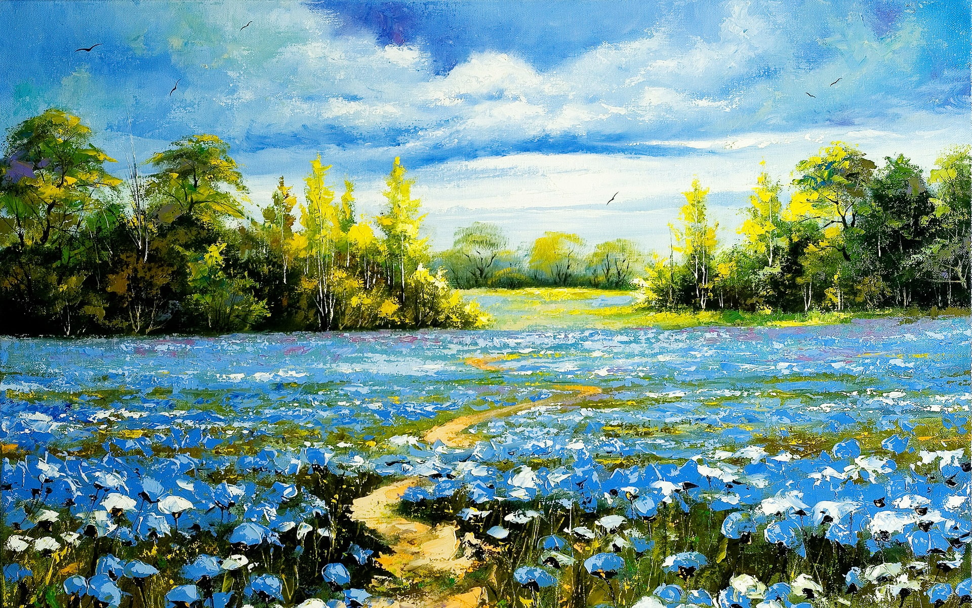 painting, art, oil, paint, landscape, field, 1080P, HD Wallpaper