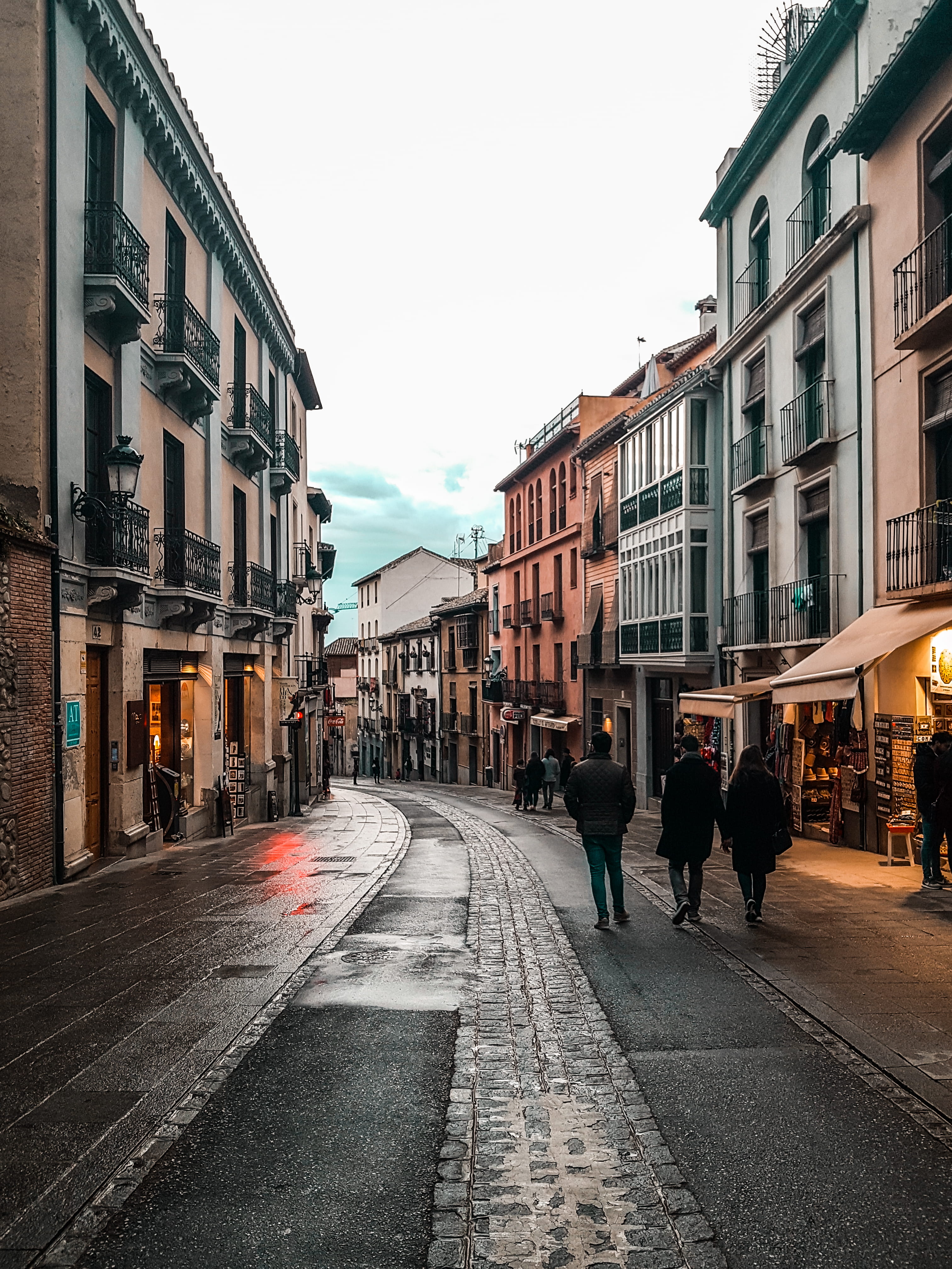 transportation, sidewalk, road, real people, sky, walking, alhambra, the way forward, walkway, urban, built structure, 4K, day, spain, architecture, rain, Phone HD Wallpaper