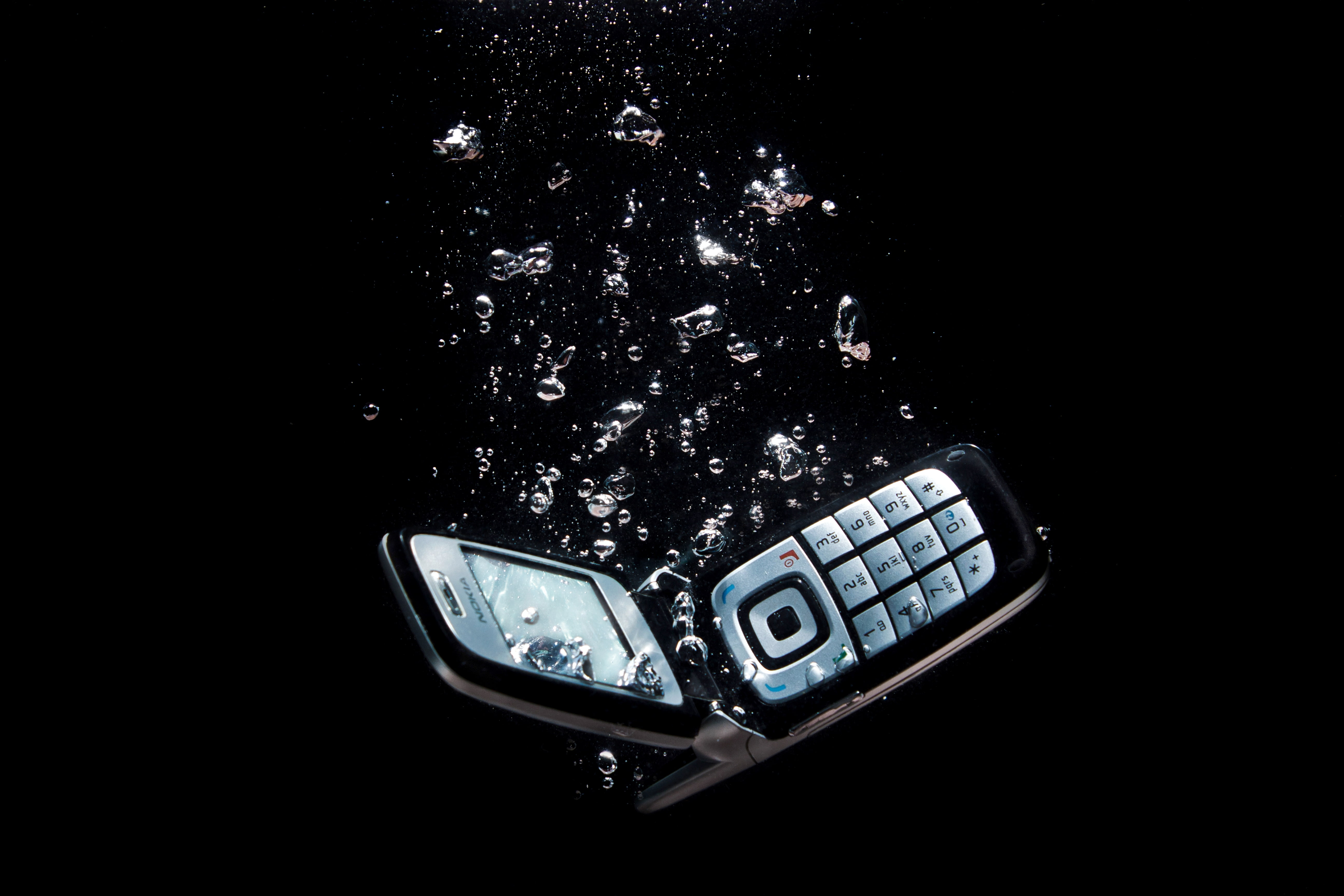 dark, phone, 5K, background, clamshell, Nokia, bubbles, water, HD Wallpaper
