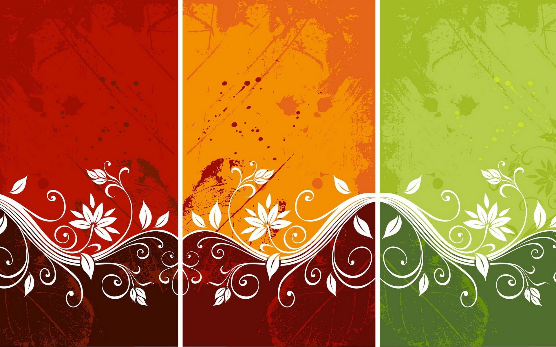 artwork, collage, panel, plants, nature, red, orange, abstract, green, 1080P, painting, decor, HD Wallpaper
