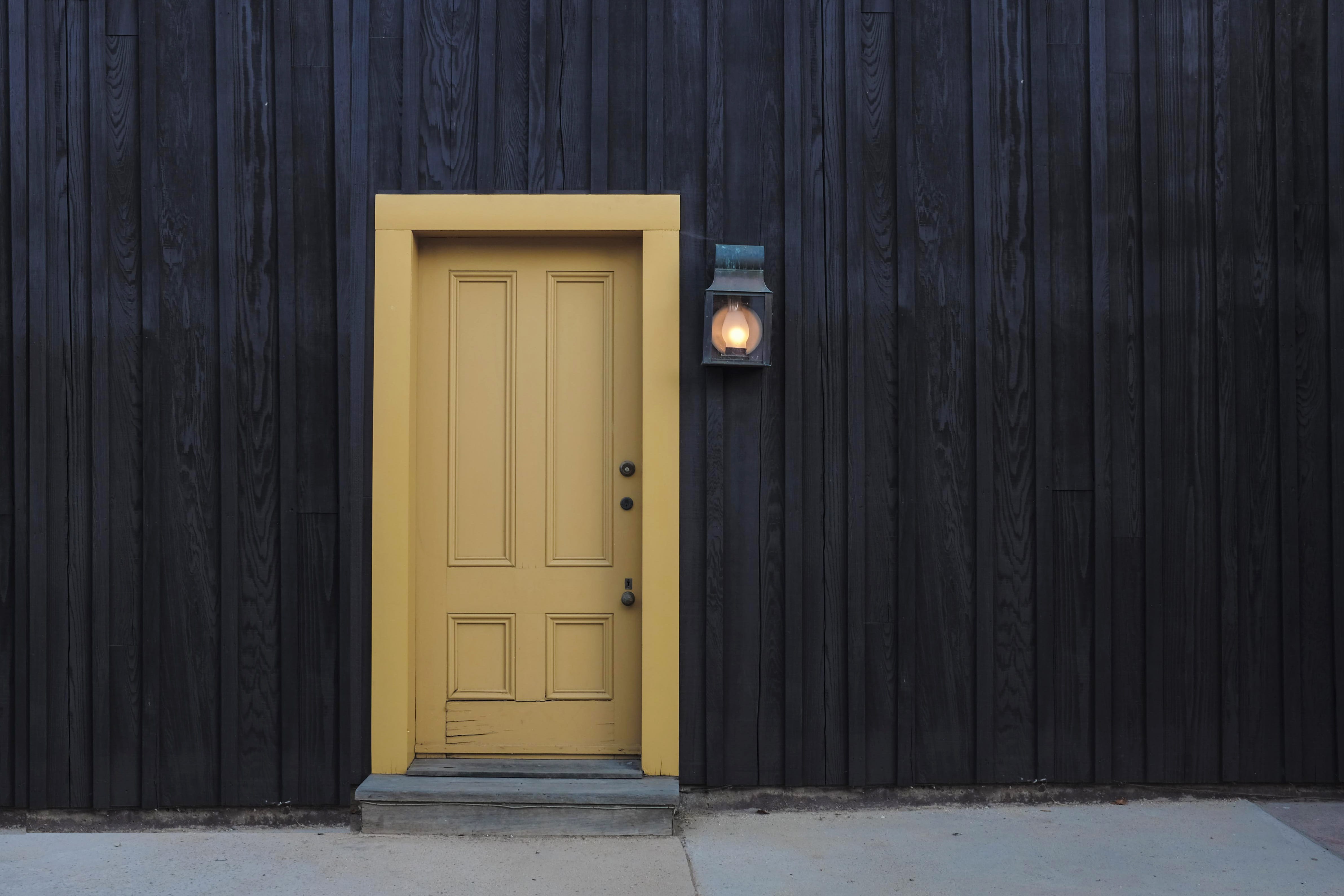 building, built structure, brown, outdoors, day, wooden, 4K, entrance, architecture, painted, building exterior, wall, light, closed, wood - material, HD Wallpaper
