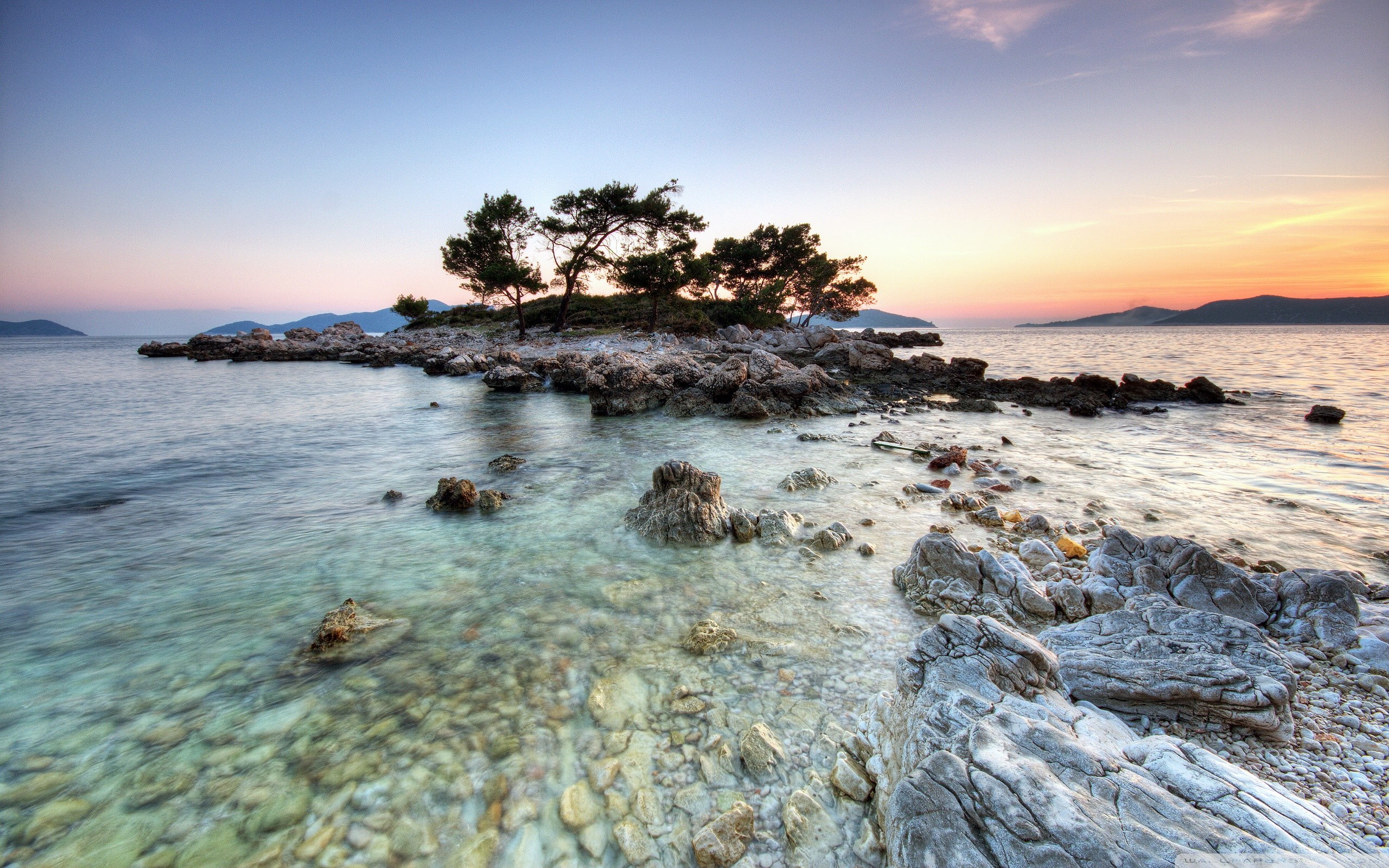 landscape, sunset, 2K, sunlight, island, Croatia, sky, water, nature, HD Wallpaper