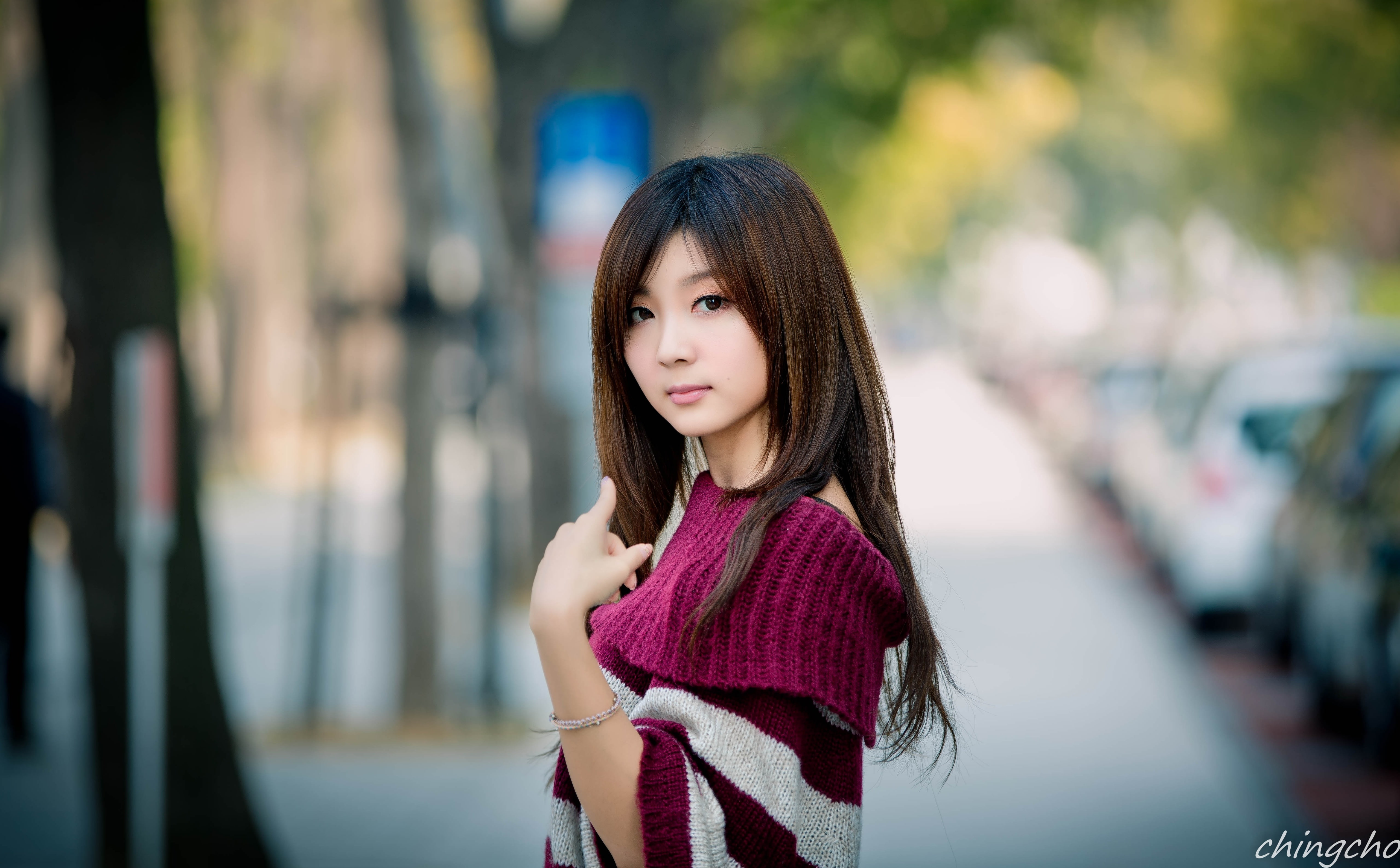 white, Model, long hair, hair, striped, young women, Beauty, beautiful woman, top, women, young adult, standing, innocence, lifestyles, focus on foreground, HD Wallpaper
