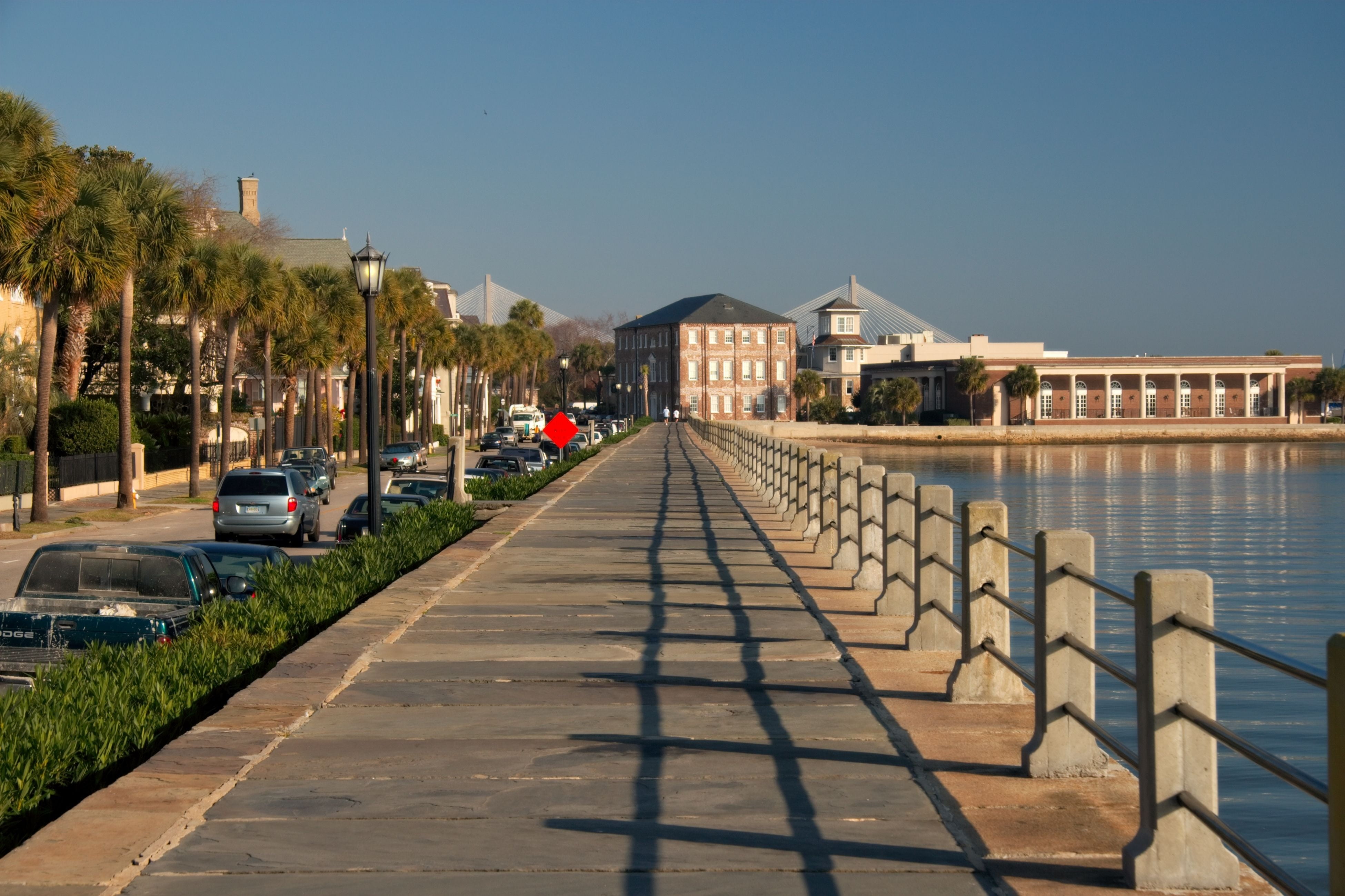 built structure, trees, south carolina, mode of transportation, homes, diminishing perspective, outdoors, water, no people, alley, bay, plants, clear sky, HD Wallpaper
