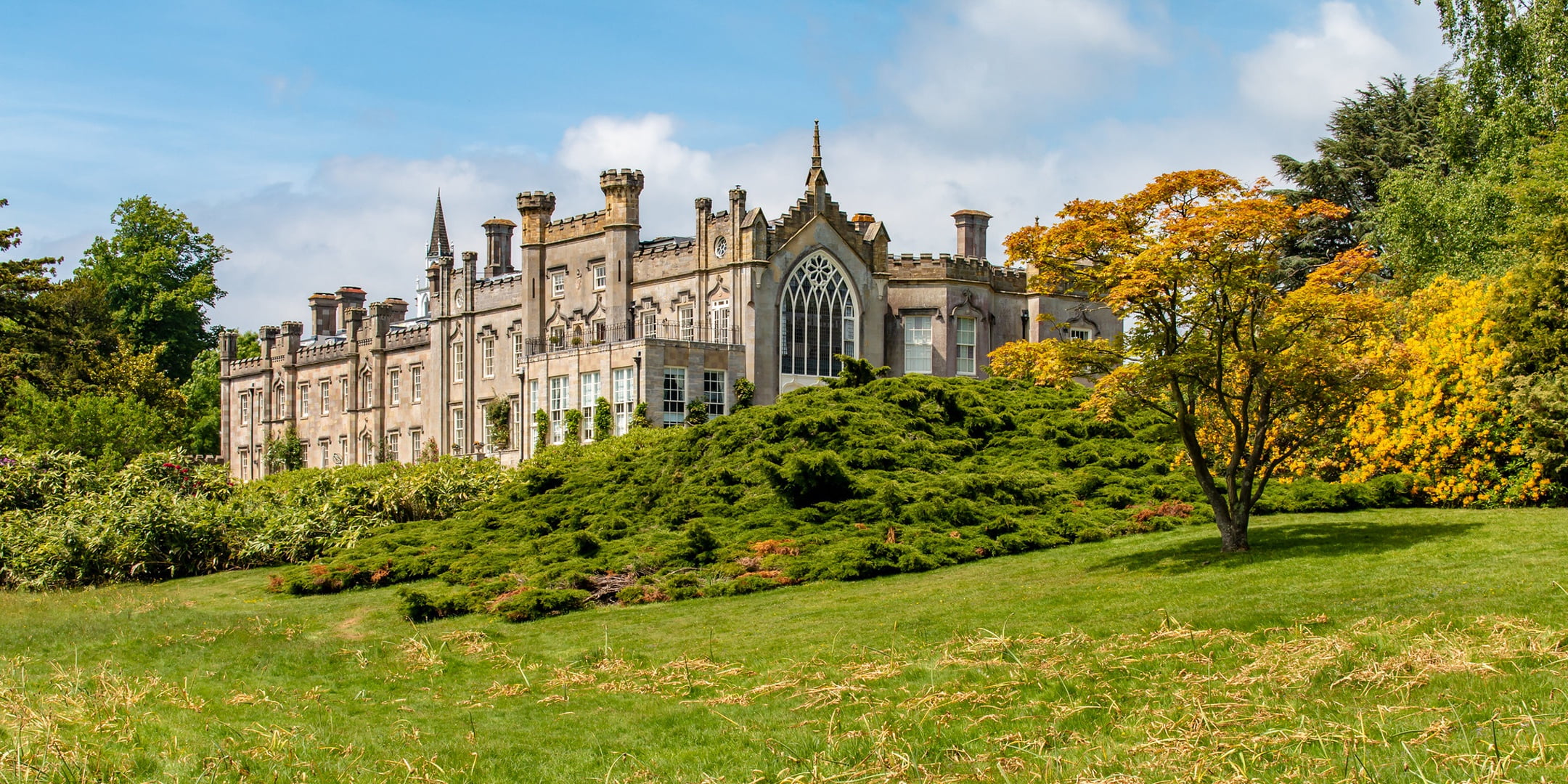 England, trees, the building, autumn, 1080P, architecture, Sheffield Park House, Sheffield Park, Park Sheffield, the bushes, East Sussex, HD Wallpaper