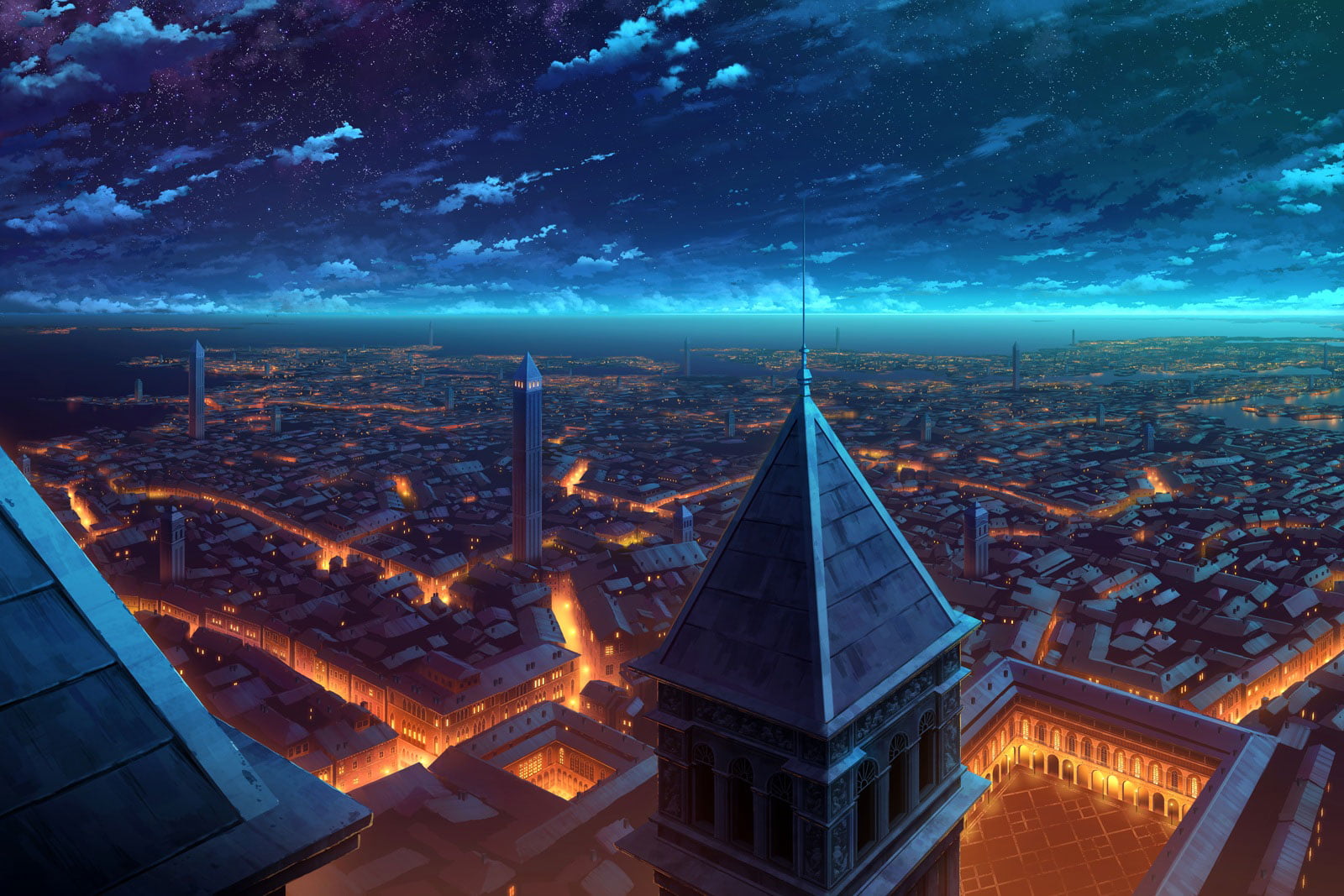 aerial, architecture, building exterior, no people, dusk, building, place of worship, nature, night, illuminated, city, sky, residential district, 720P, HD Wallpaper
