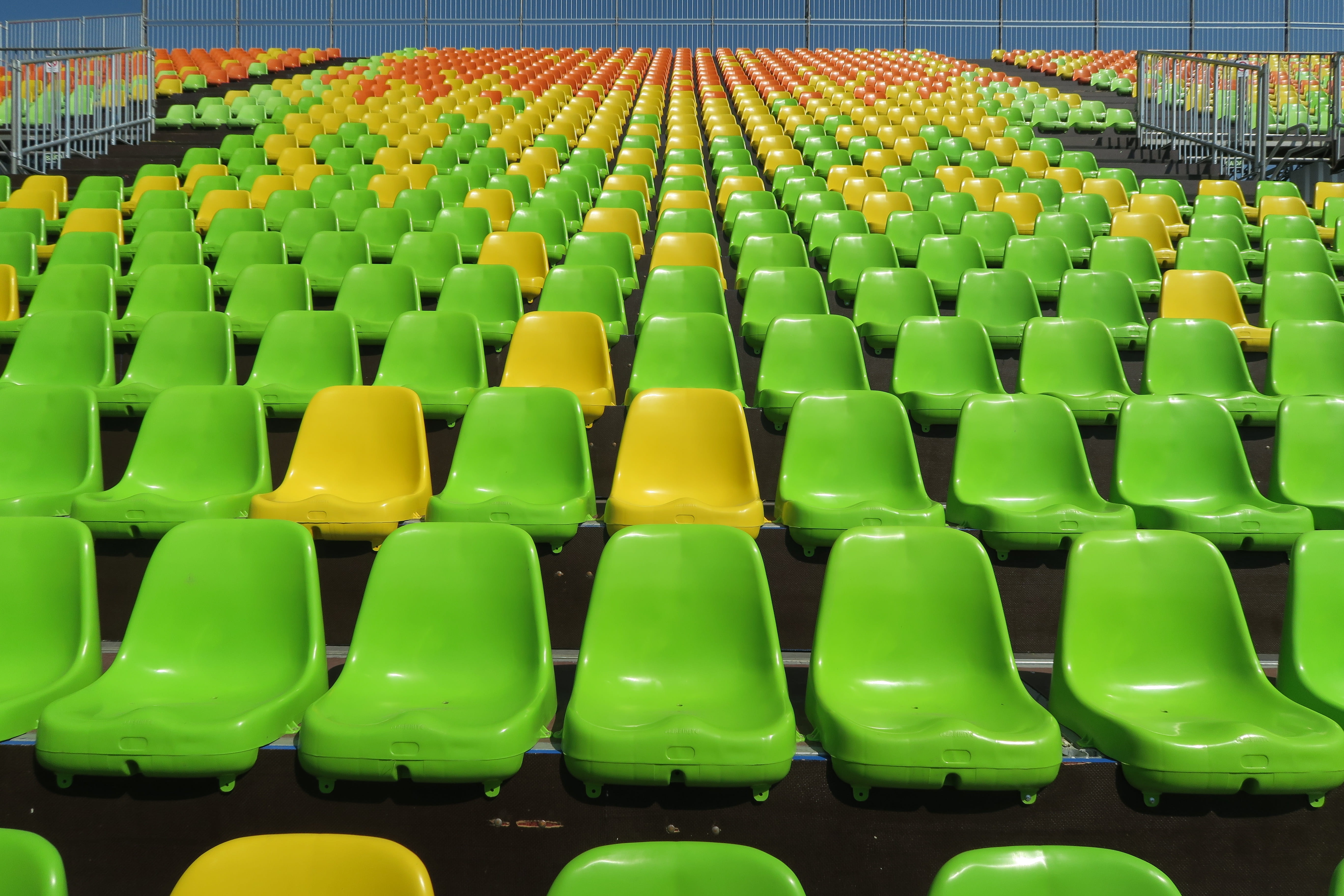 empty, large group of objects, repetition, arena, estadio, abundance, bleachers, order, football, full frame, green color, stadium, sport, in a row, olimpic games, HD Wallpaper