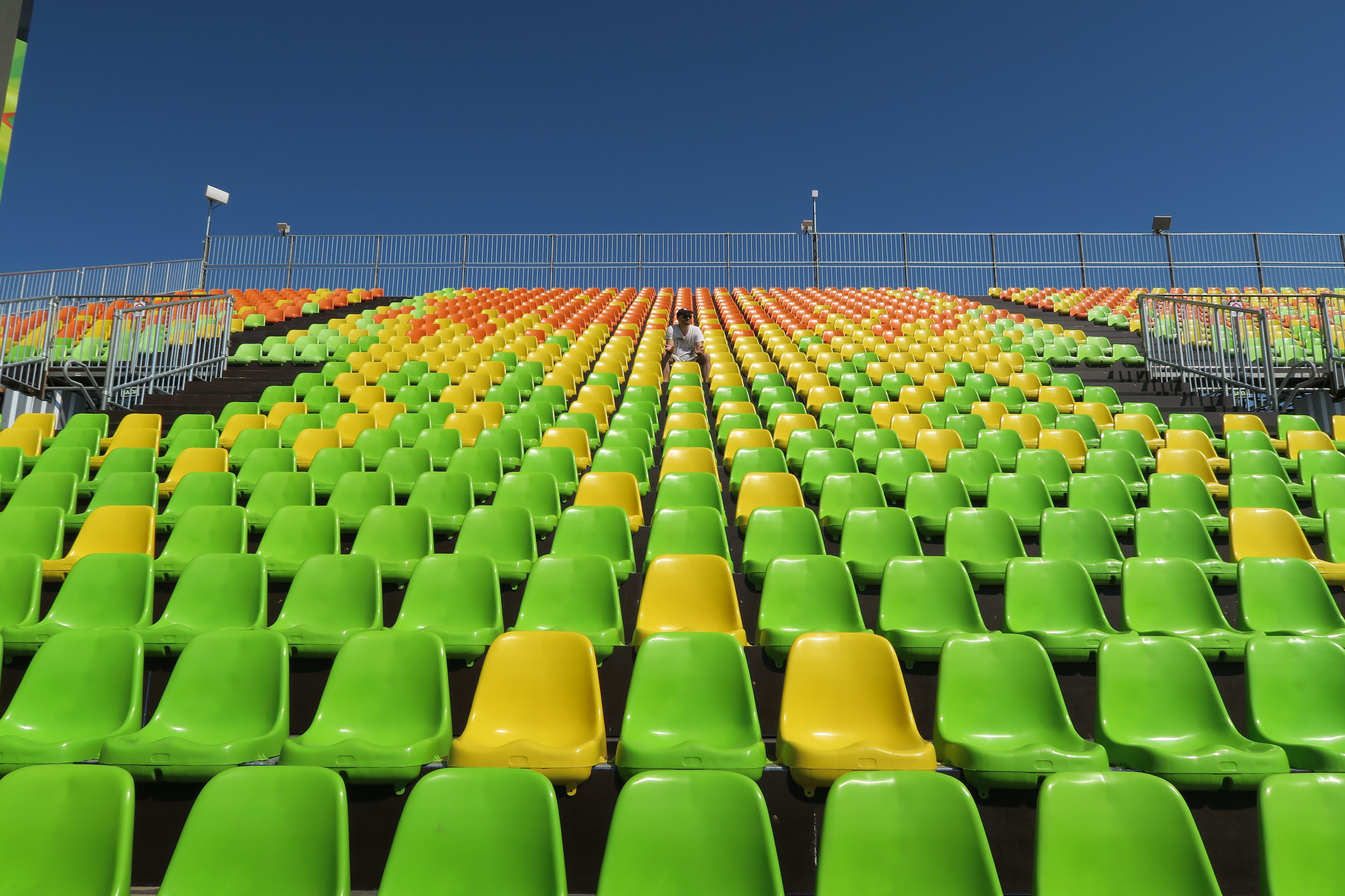 seat, no people, abundance, clear sky, soccer, sport, empty, chair, olympics, repetition, green color, large group of objects, absence, the olympics, in a row, HD Wallpaper