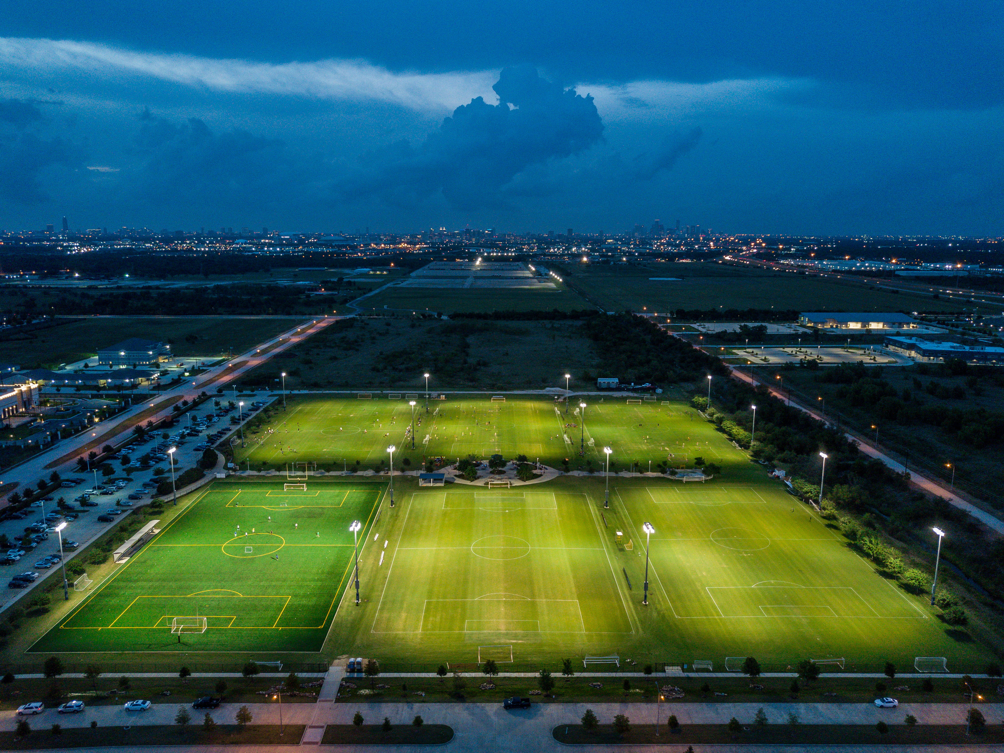 spectator, high angle view, sky, 4K, building exterior, aerialphotography, texas, illuminated, cloud - sky, soccer, united states, aerial, day, outdoors, HD Wallpaper