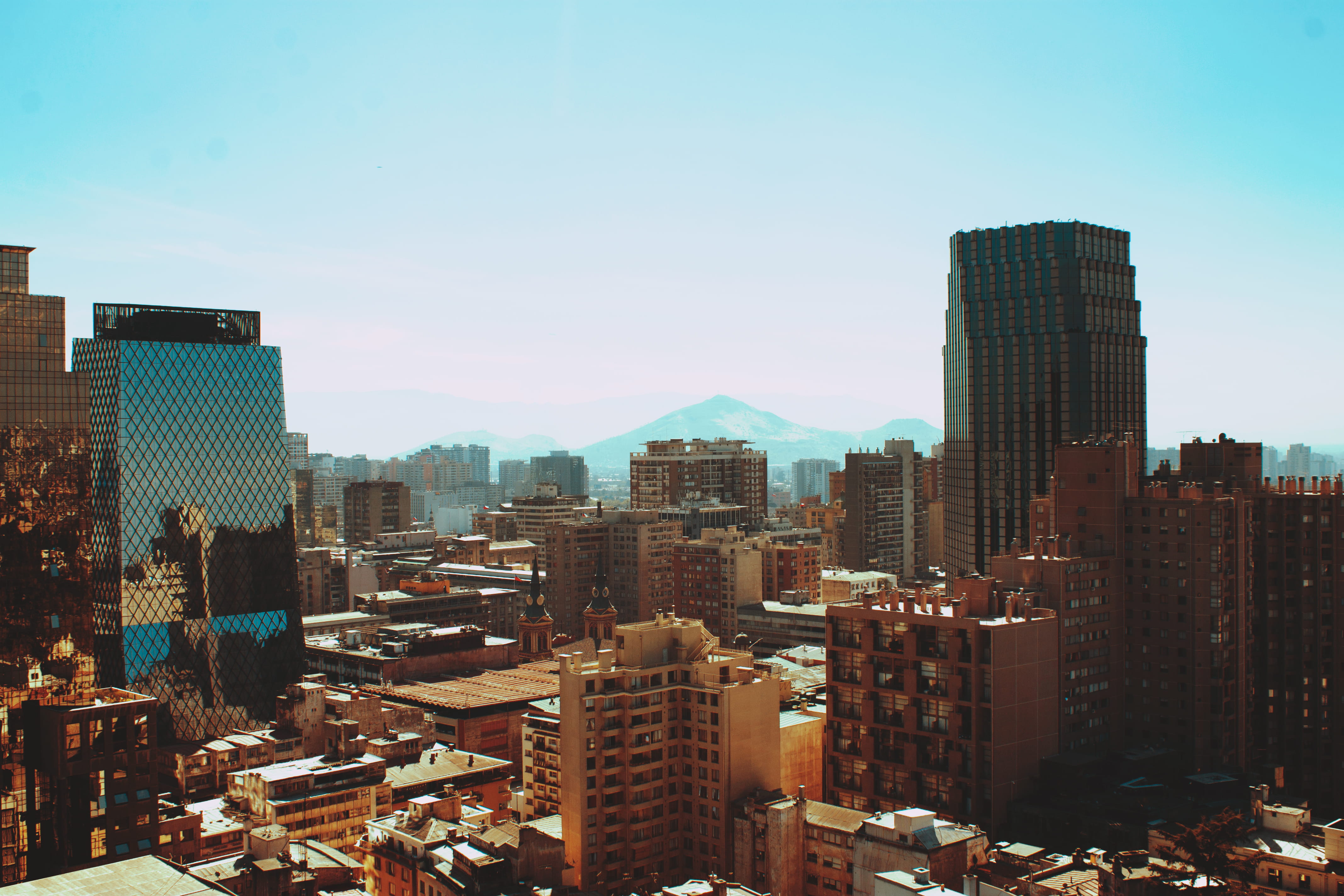 day, santiago, building exterior, financial district, building, office, cityscape, 4K, tall - high, apartment, hill, outdoors, settlement, santa lucia, HD Wallpaper