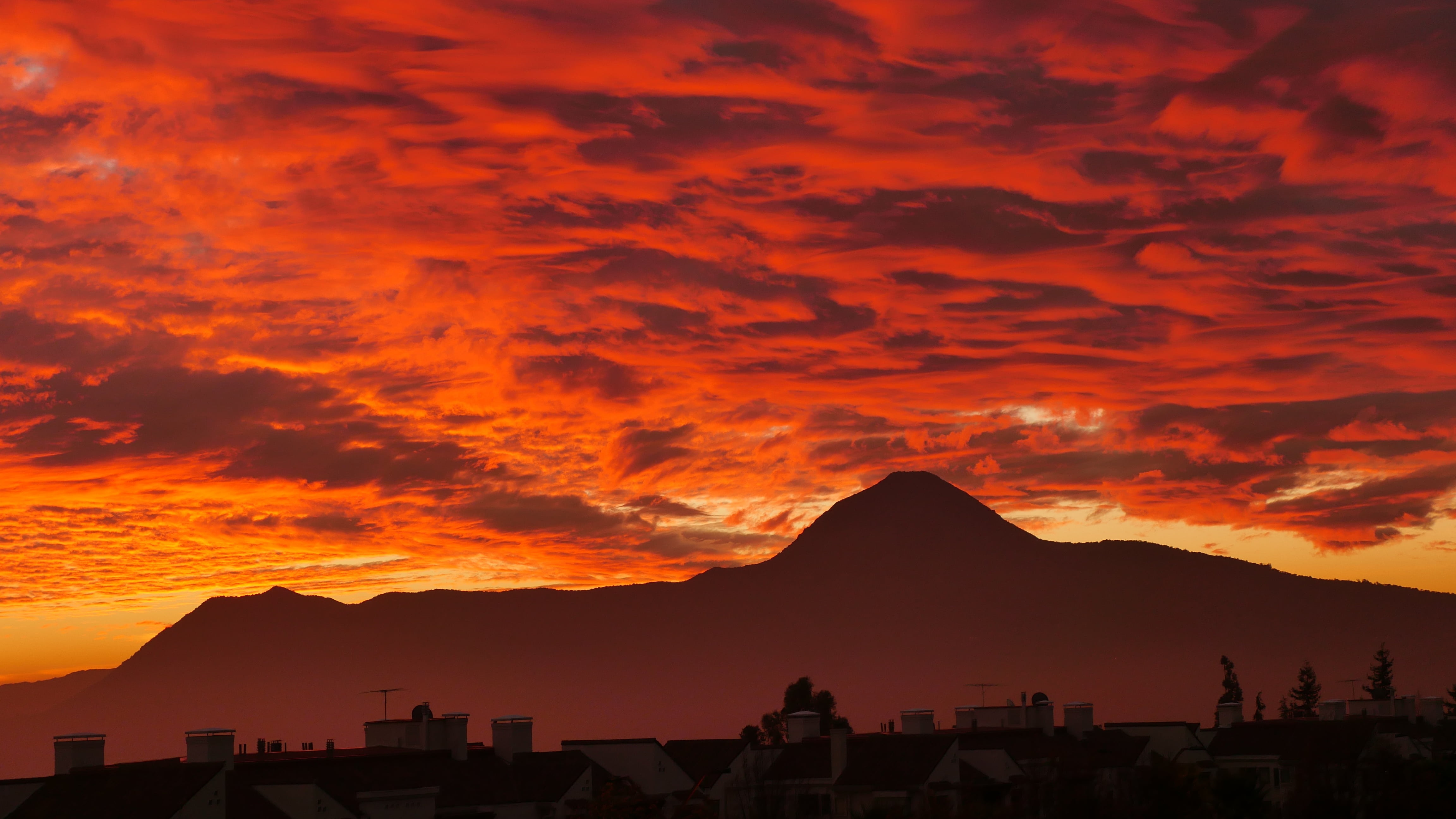 mountain, dramatic sky, chile, 4K, orange color, cityscape, beauty in nature, nature, romantic sky, architecture, mountain peak, santiago de chile, santiago, HD Wallpaper