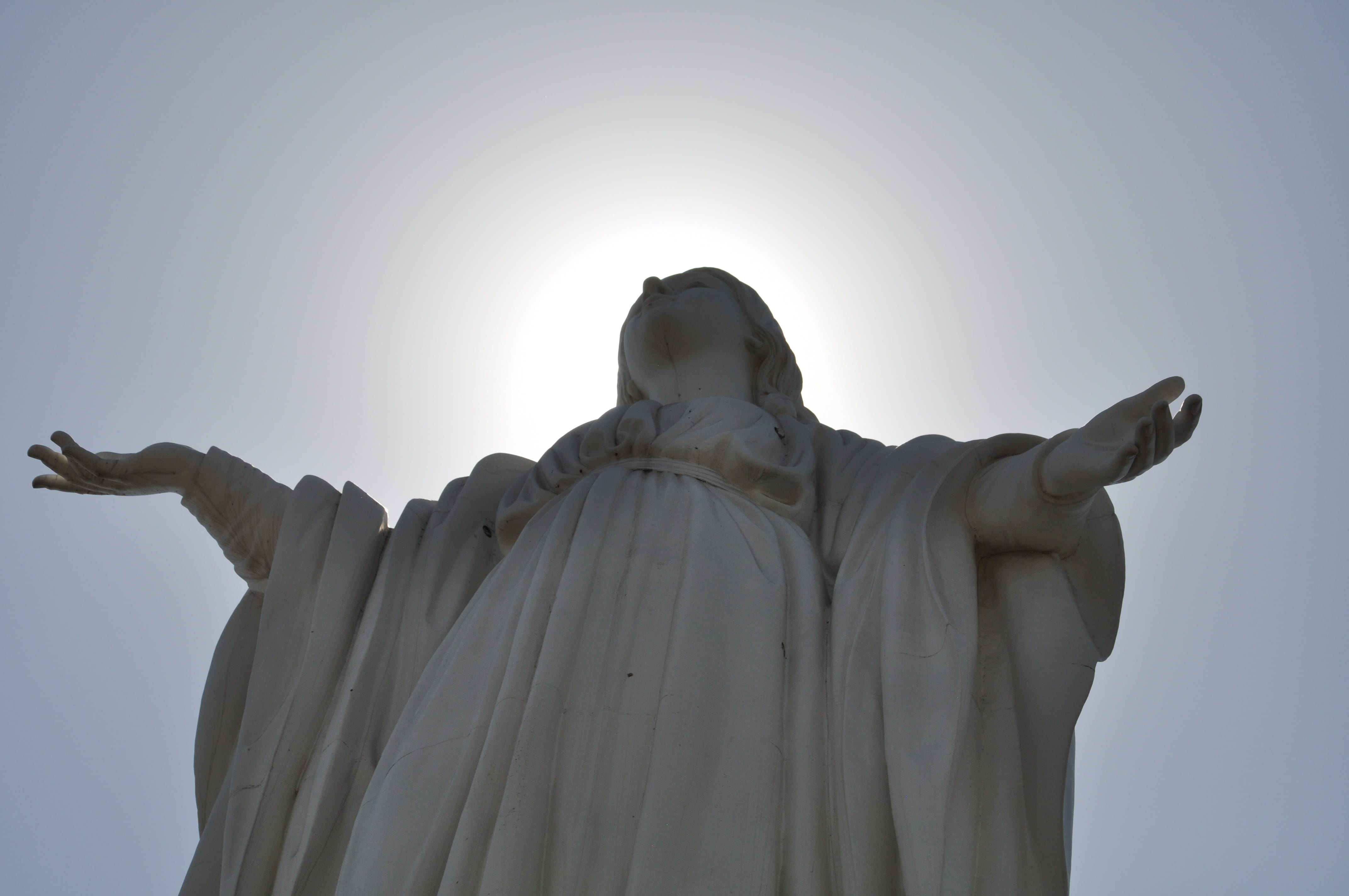 sky, tourist, craft, fine art statue, male likeness, belief, human representation, Landmark, monument, Santiago De Chile, day, nature, low angle view, religion, HD Wallpaper