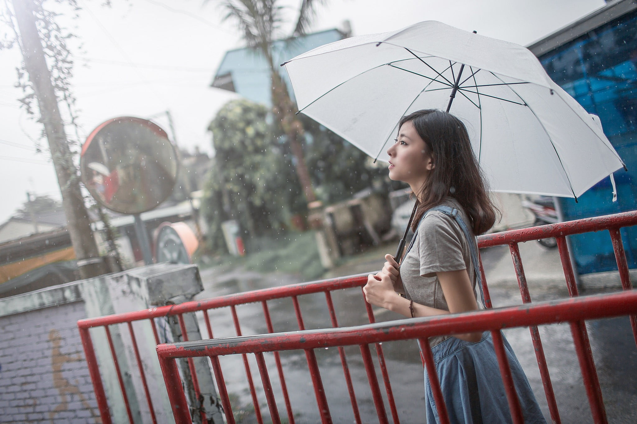 1080P, hairstyle, young women, protection, hair, adult, standing, real people, Asian, one person, umbrella, lifestyles, emotion, beautiful woman, rainy season, HD Wallpaper