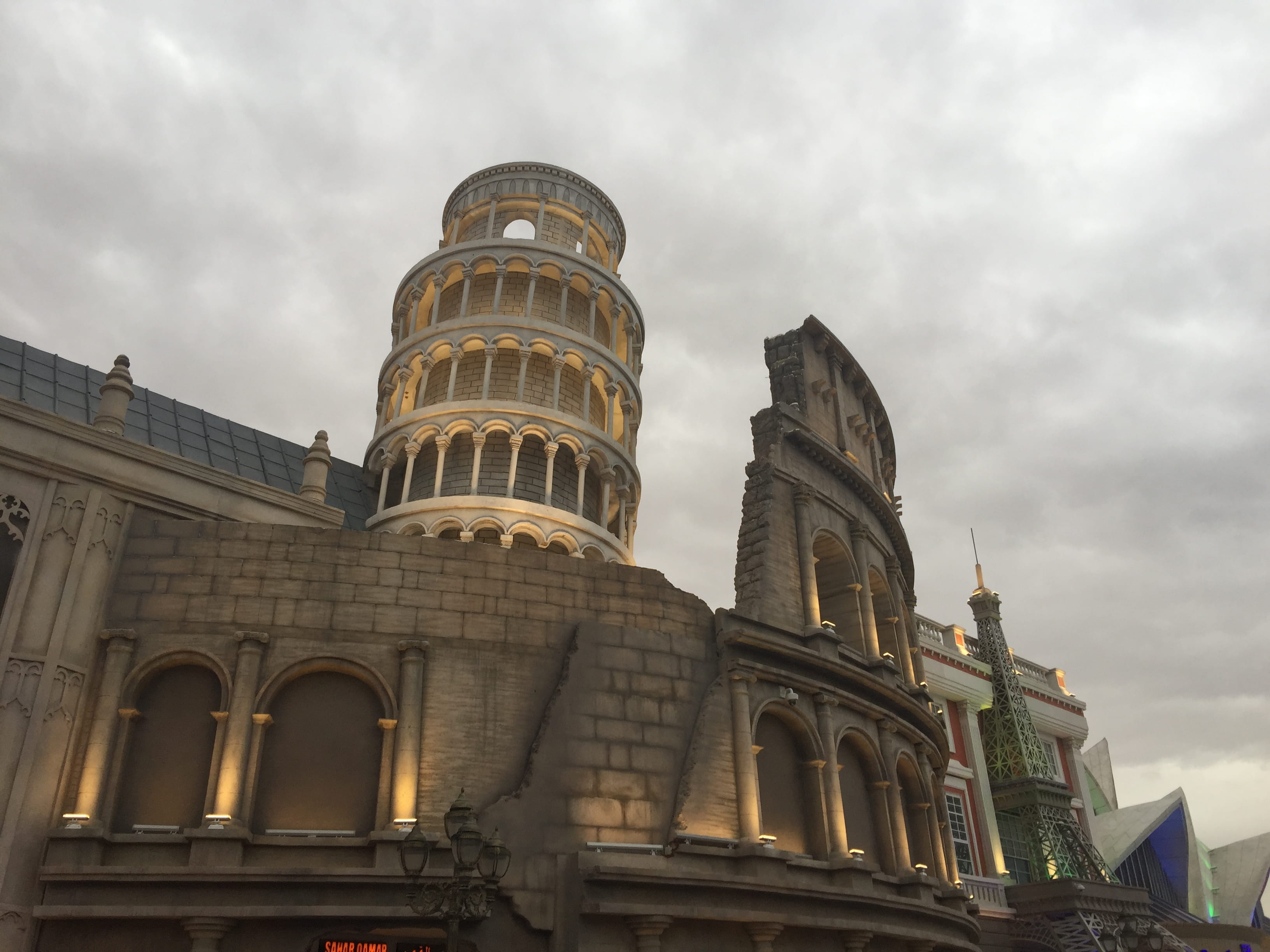 building exterior, replicate, colosseum structure, belief, low angle view, leaning tower of pisa replicate, town, united arab emirates, sky, spire, architecture, HD Wallpaper