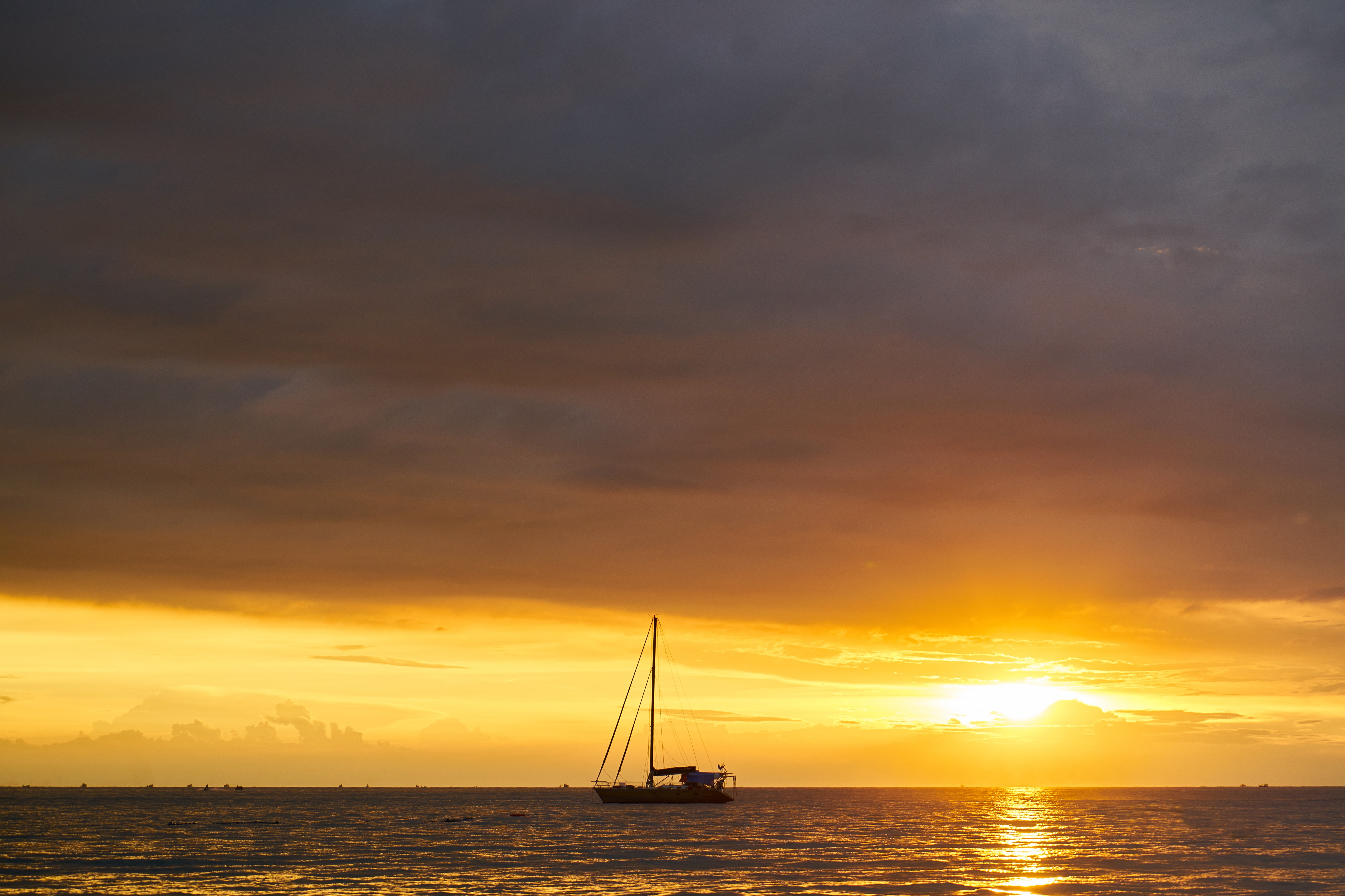 water, boat, transportation, great, ship, tranquility, in the evening, sunset, sailboat, horizon line, orange color, scenics - nature, background, beautiful, HD Wallpaper