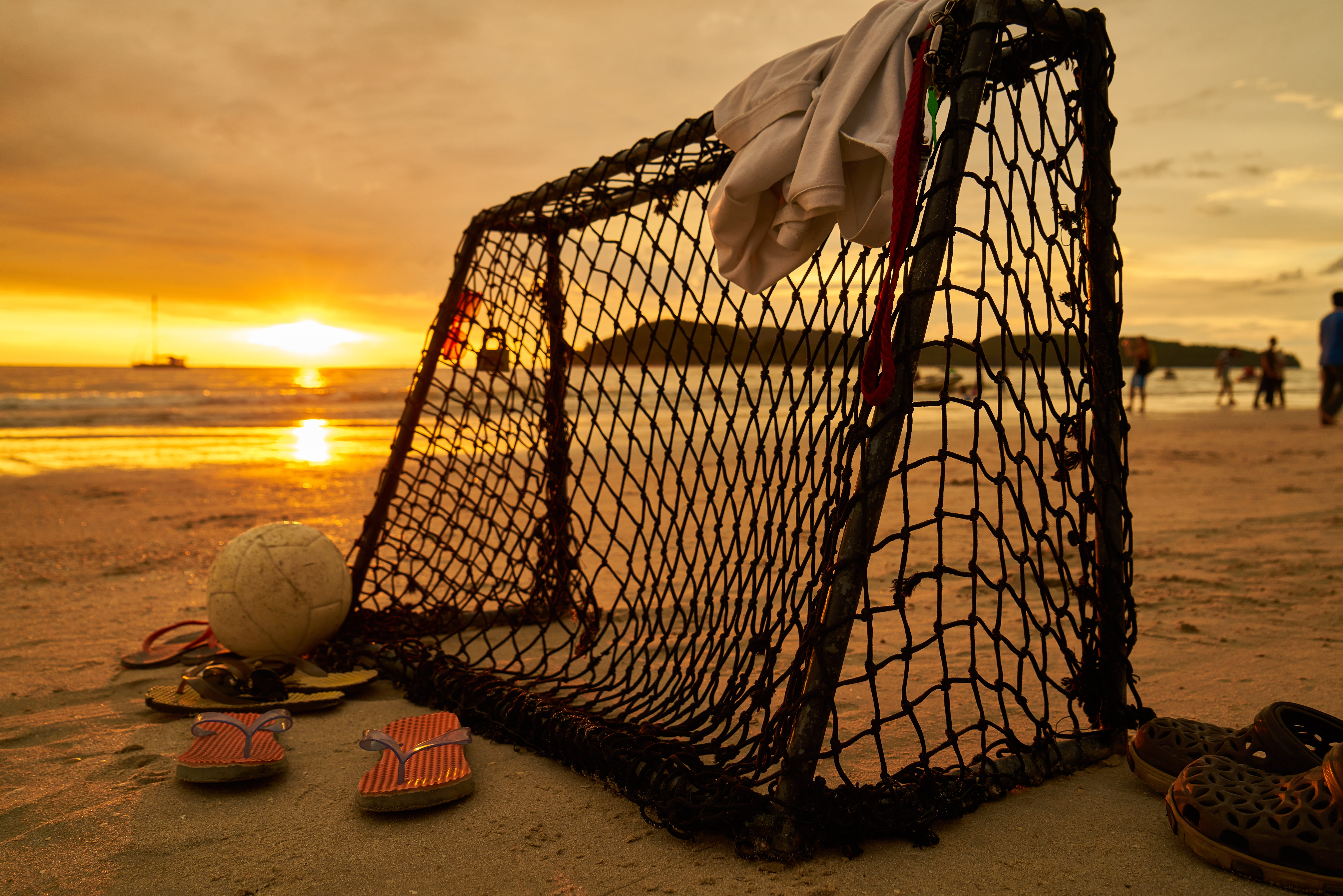 Malaysia, sports, goal, photography, beach, great, fishing net, land, unbelievable, summer, silhouette, recreational Pursuit, vacations, orange, composition, HD Wallpaper