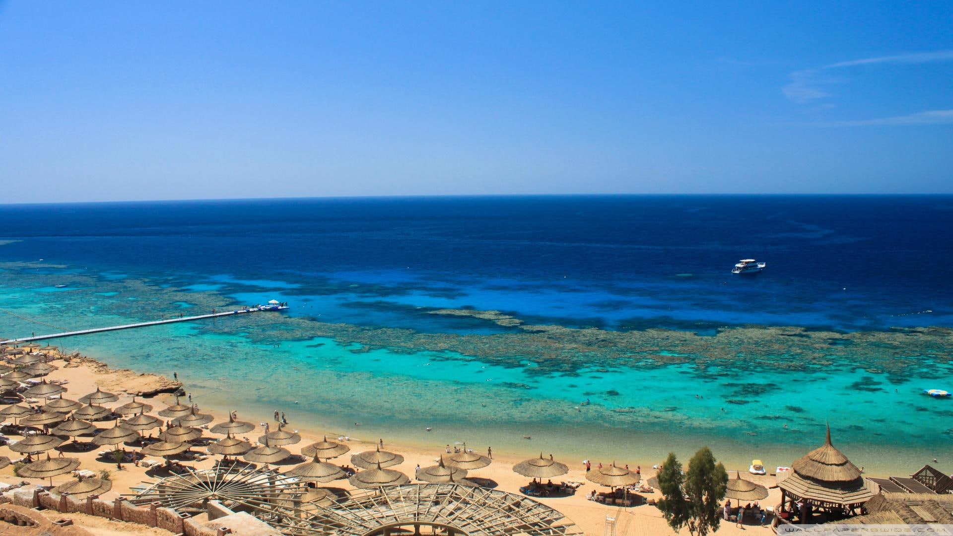 reef, umbrellas, nature and landscapes, view, beach, african, 1080P, hotel, room, HD Wallpaper
