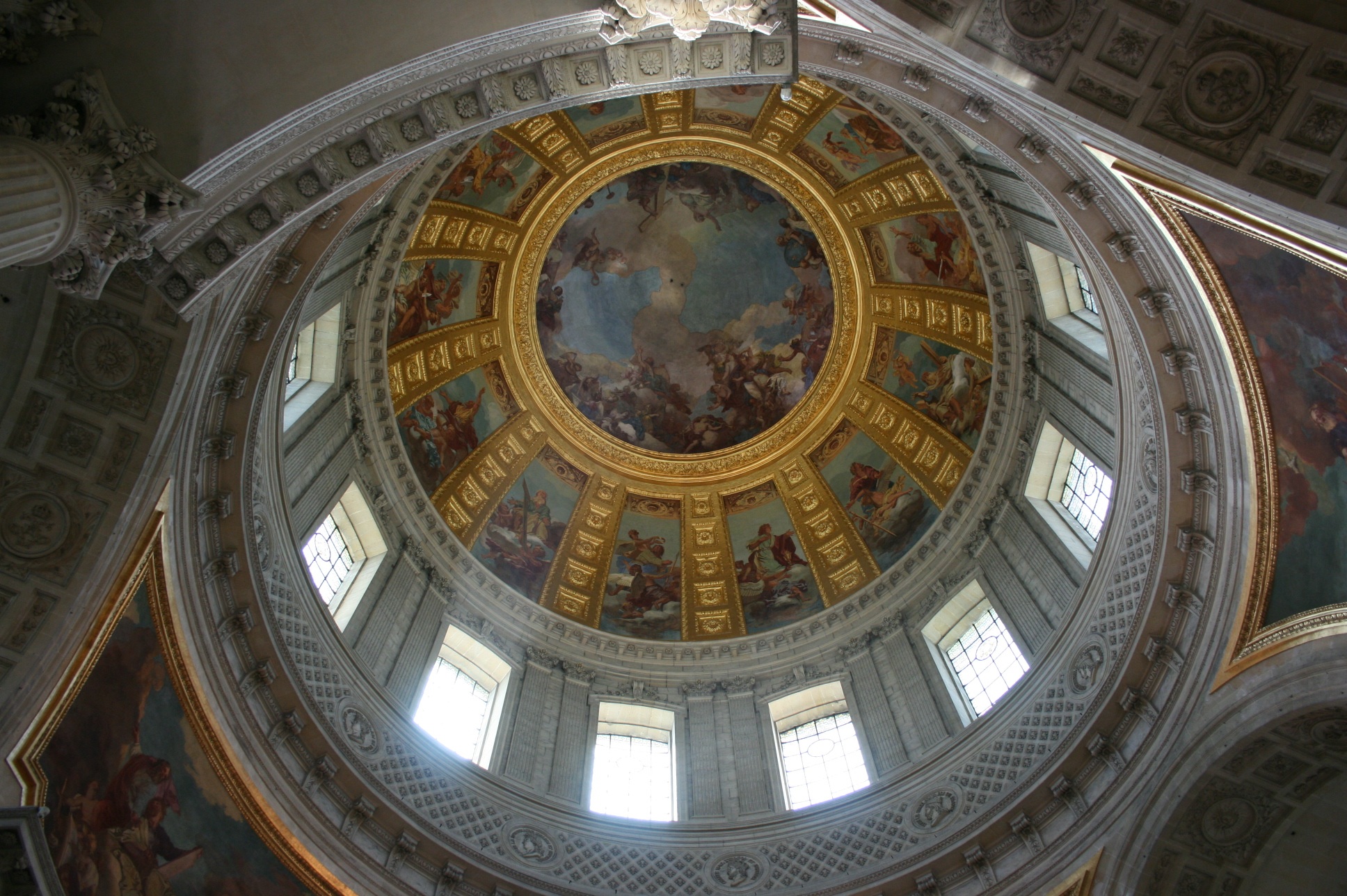 mural, fresco, tomb of napoleon, 1080P, indoors, travel destinations, spirituality, religion, paris, ceiling, building, the past, cupola, dome, ornate, HD Wallpaper