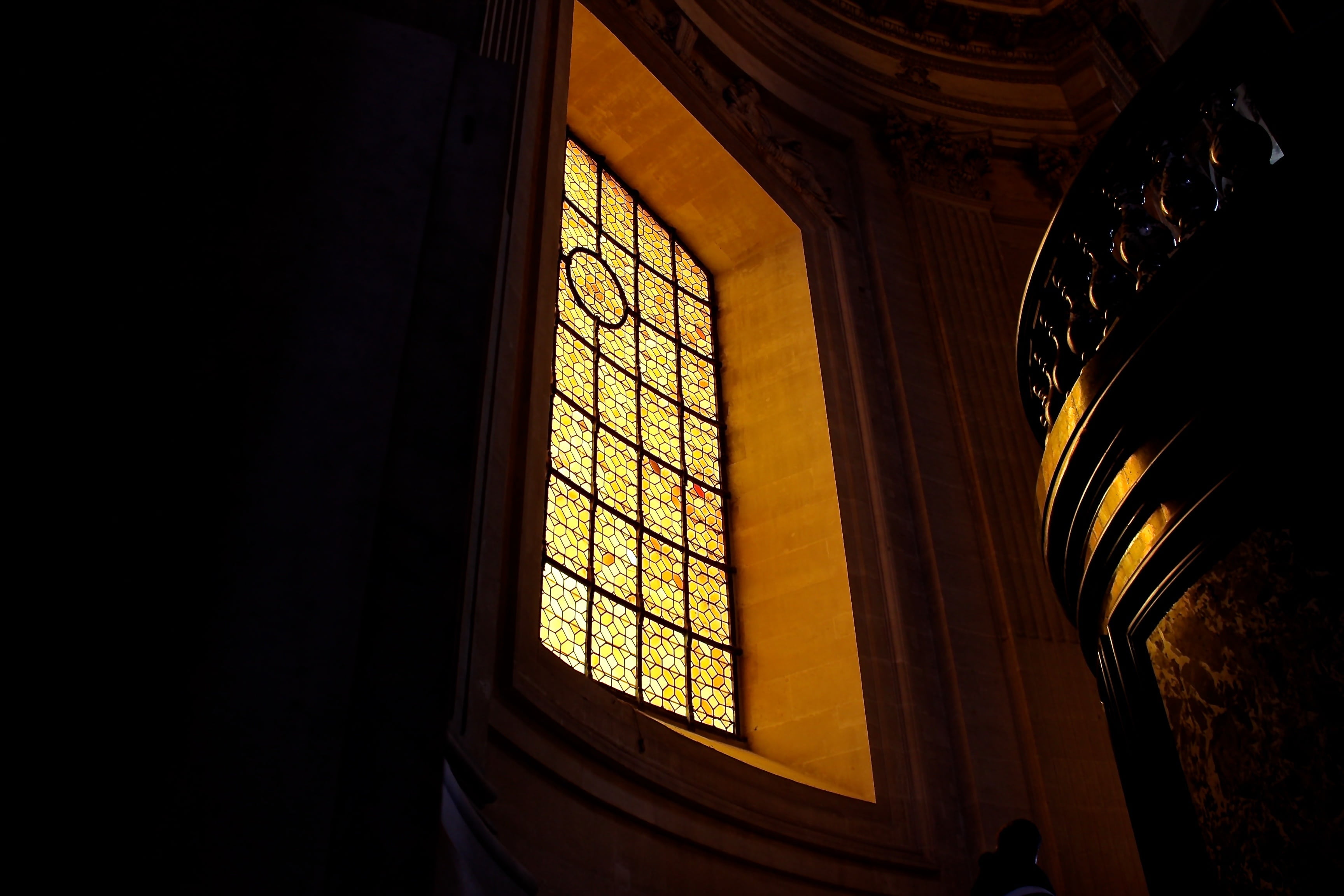 2K, old, religion, architecture, glass - material, the past, french, paris, window, day, view, pattern, low angle view, travel, ceiling, ornate, glass, HD Wallpaper