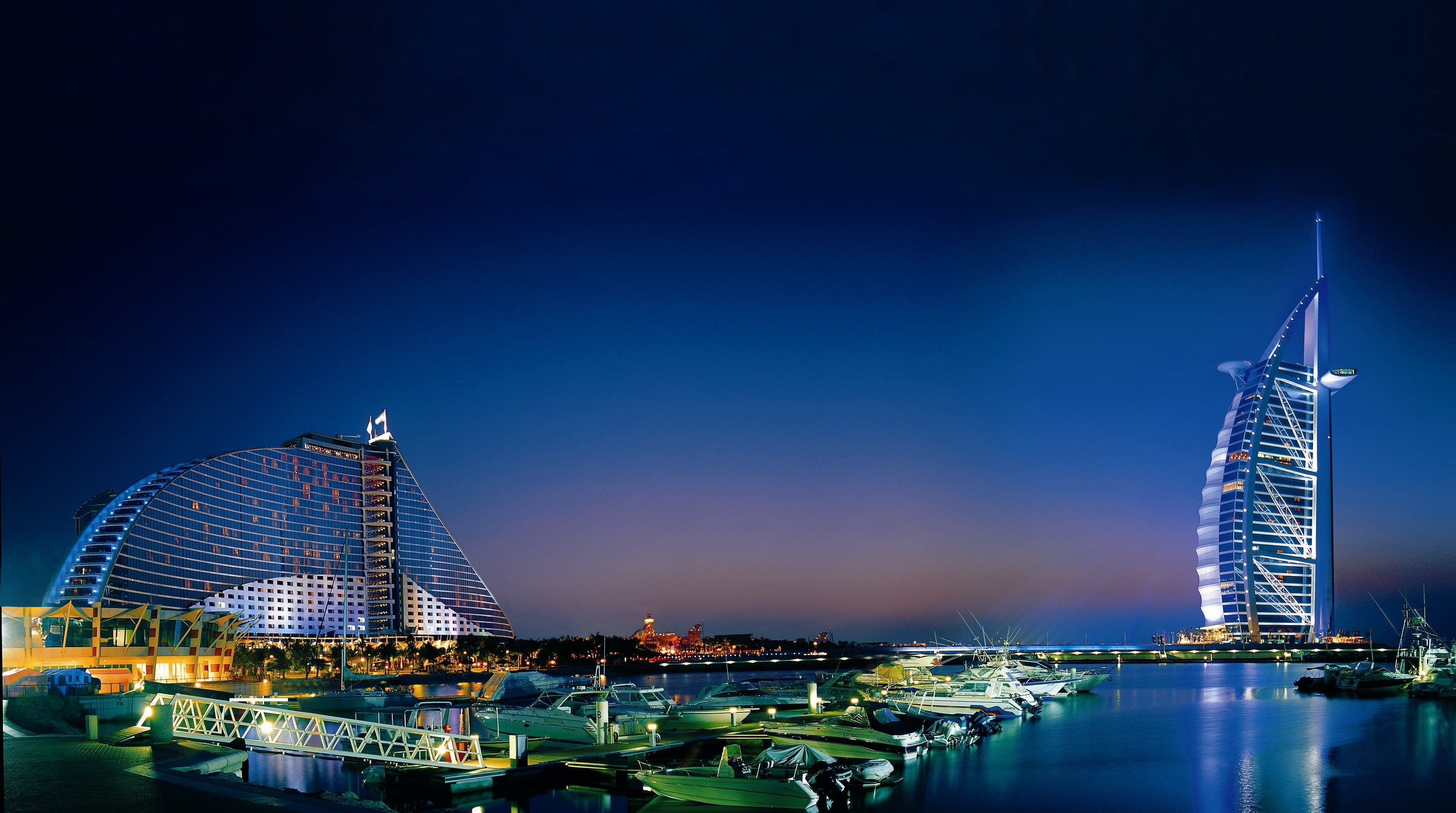 Jumeirah Beach Hotel, Dubai, 2K, 4K, Cityscape, Night, Burj Al Arab, HD Wallpaper