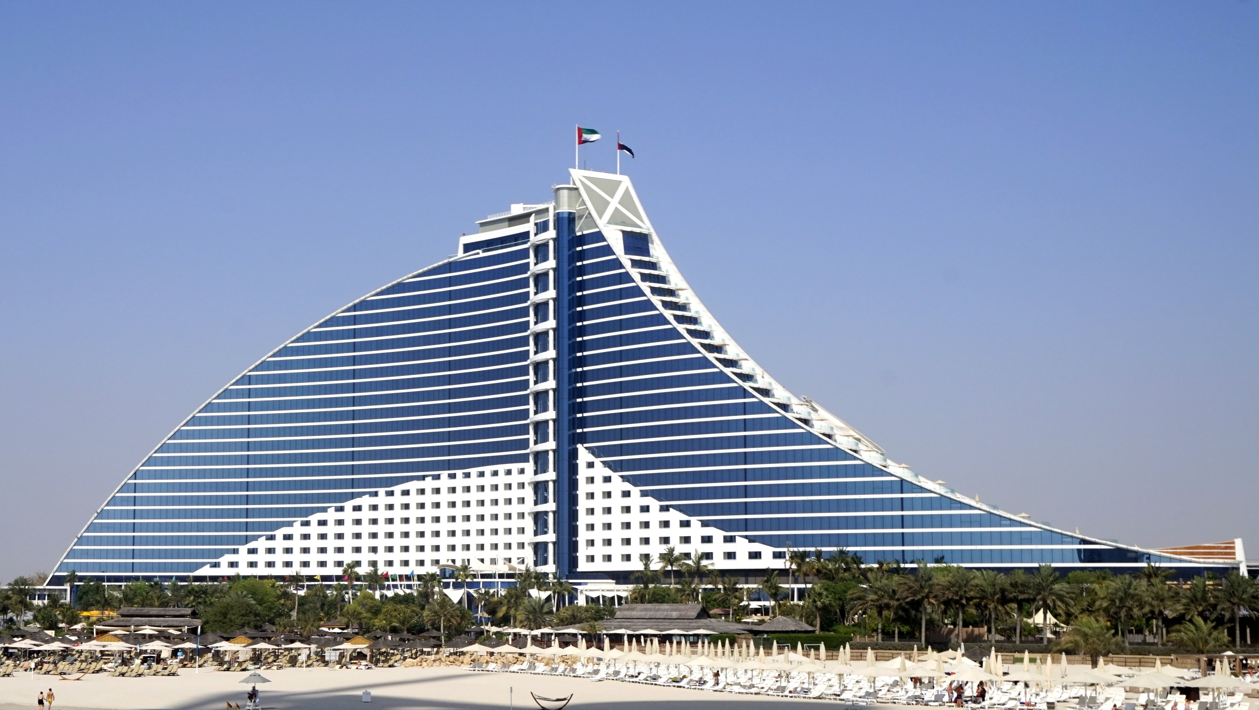 no people, burj, skyscraper, sunny, rise, office building exterior, day, white, jumeirah beach, building exterior, skyscrapers, blue, city, nature, outdoors, HD Wallpaper