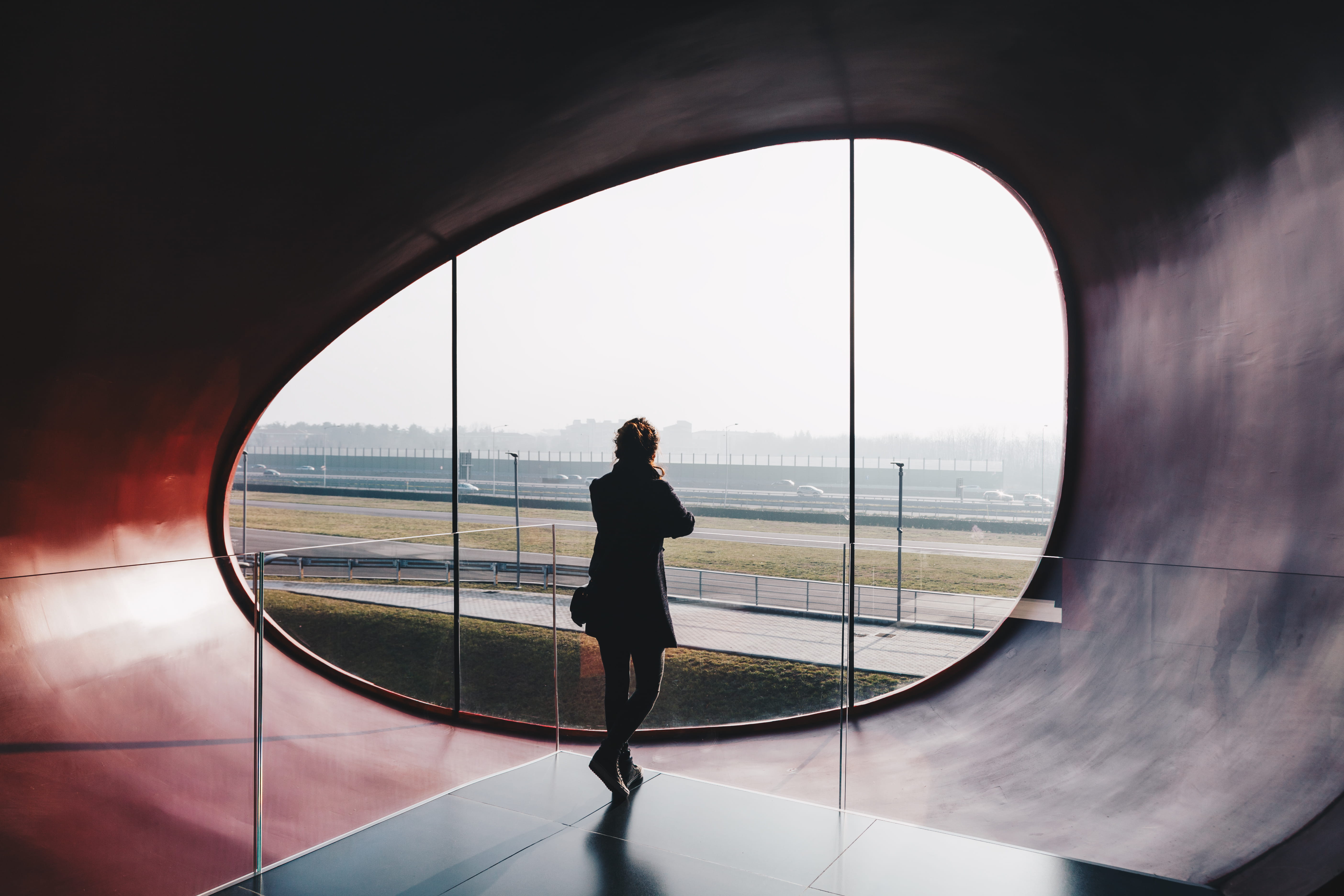 nature, contemplation, 5K, adult, modern, geometric shape, standing, looking at view, man, day, abstract, architecture, city, woman, one person, glass - material, HD Wallpaper
