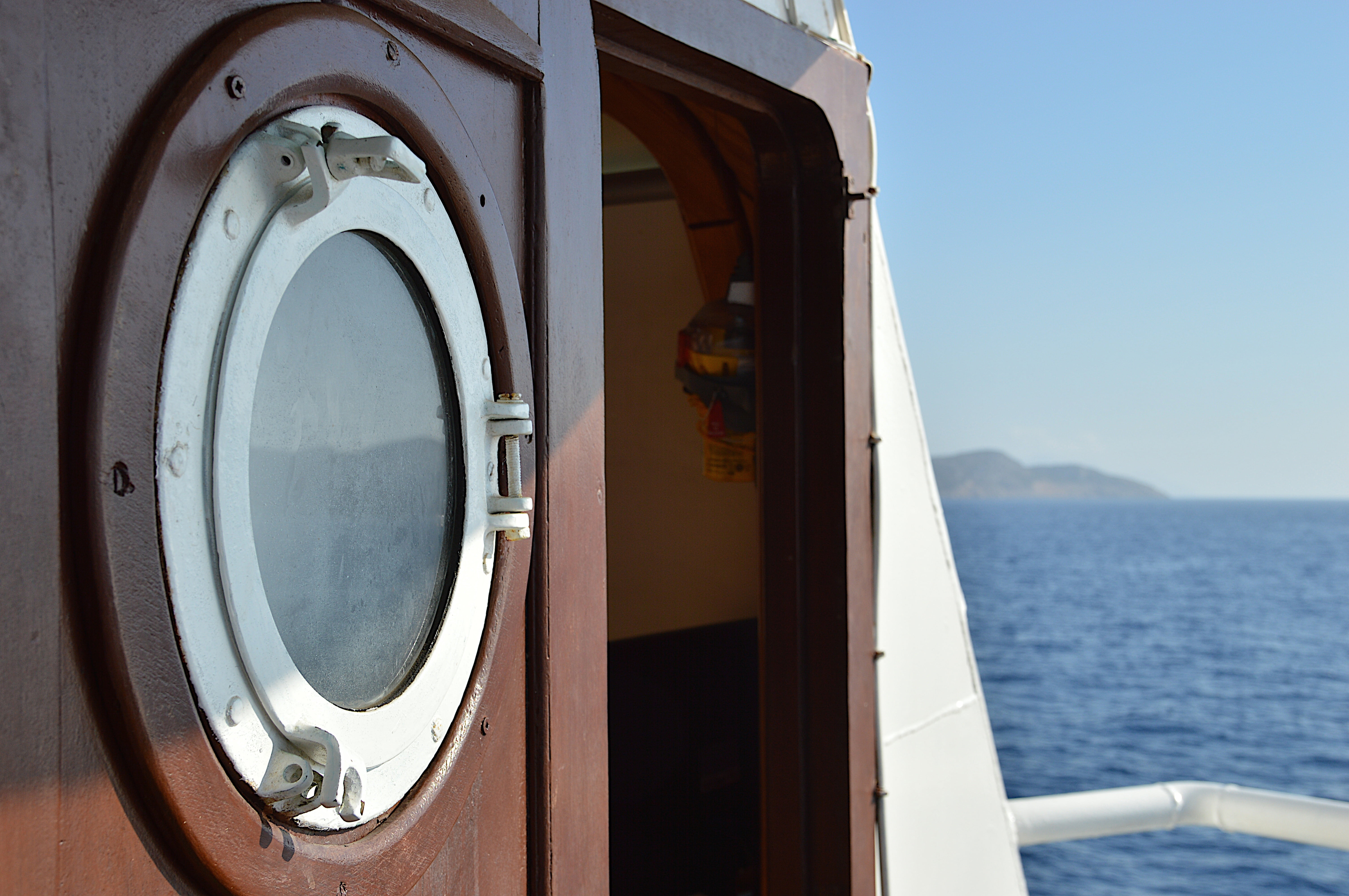 journey, porthole, tourism, beach, white, sky, nature, view, island, focus on foreground, life, vessel, metal, mode of transportation, wood - material, HD Wallpaper