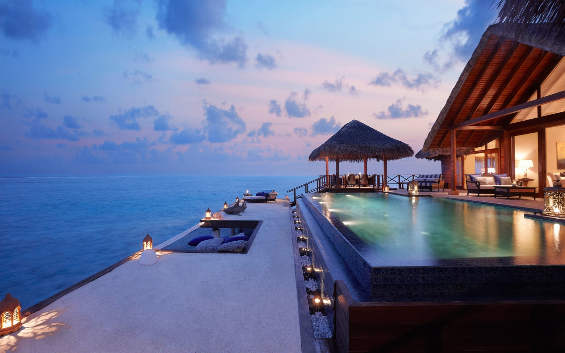 Hotel, Coast, Sunset, Lights, 1080P, Pool, HD Wallpaper