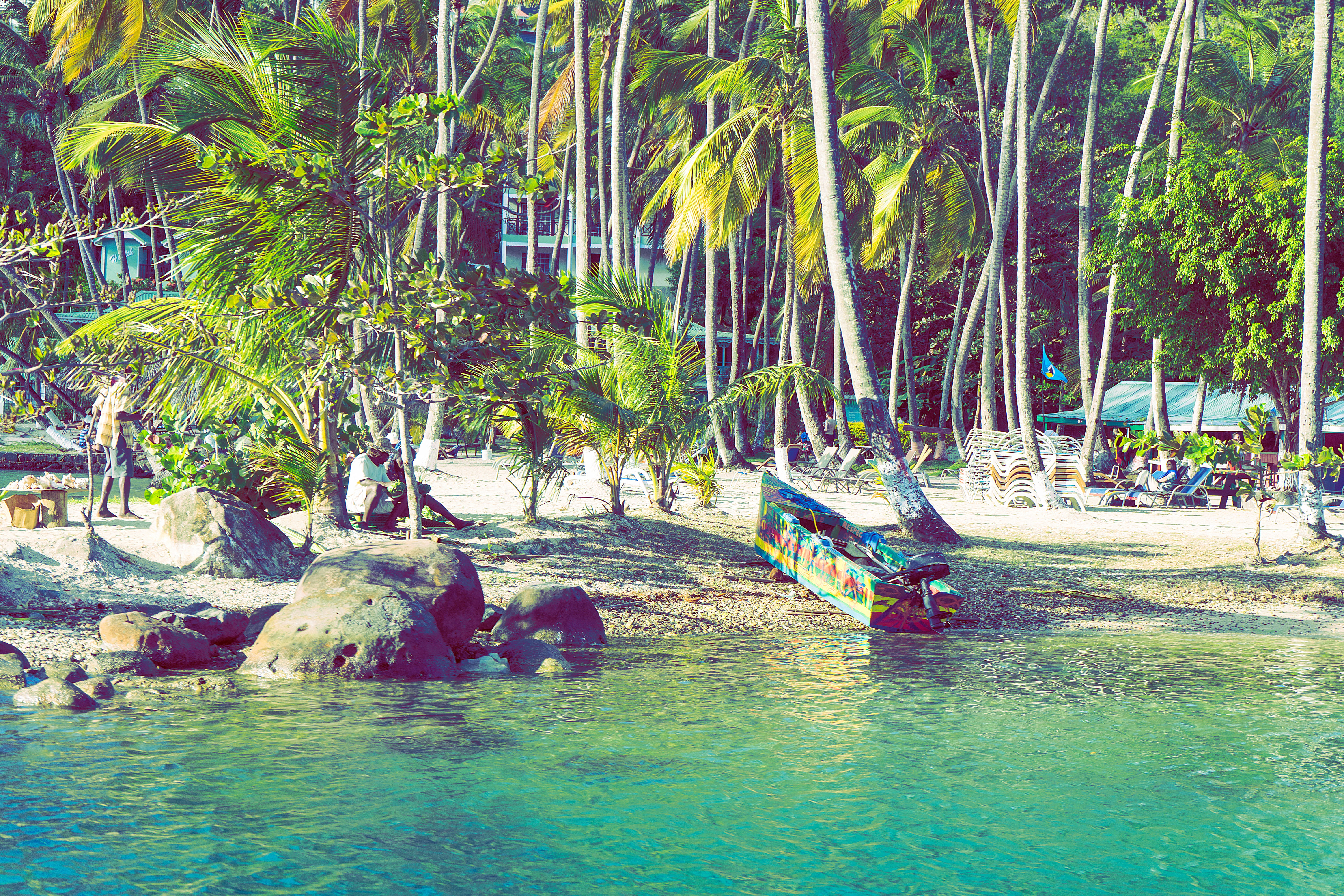 sand, scenics - nature, tranquil scene, tranquility, nautical vessel, day, trees, outdoors, beauty in nature, nature, plant, 5K, bay, people, saint lucia, HD Wallpaper