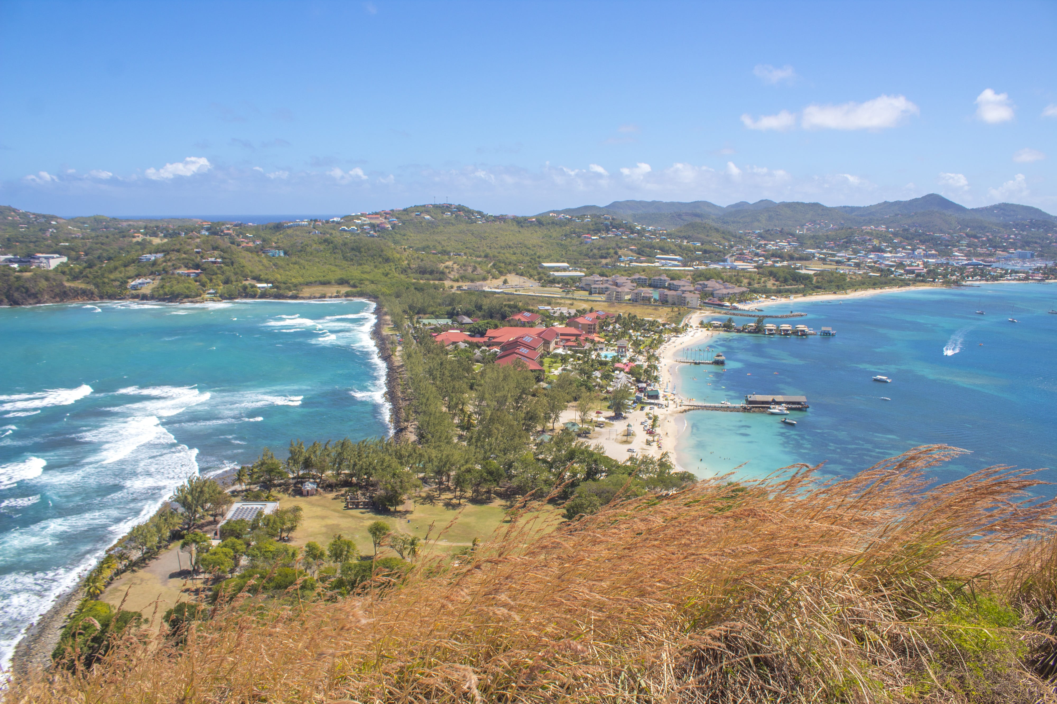 horizon, day, paradise, atlantic ocean, sun, blue, plant, ocean, lucia, cloud - sky, no people, tranquil scene, caribbean, mountain, saint lucia, water, HD Wallpaper