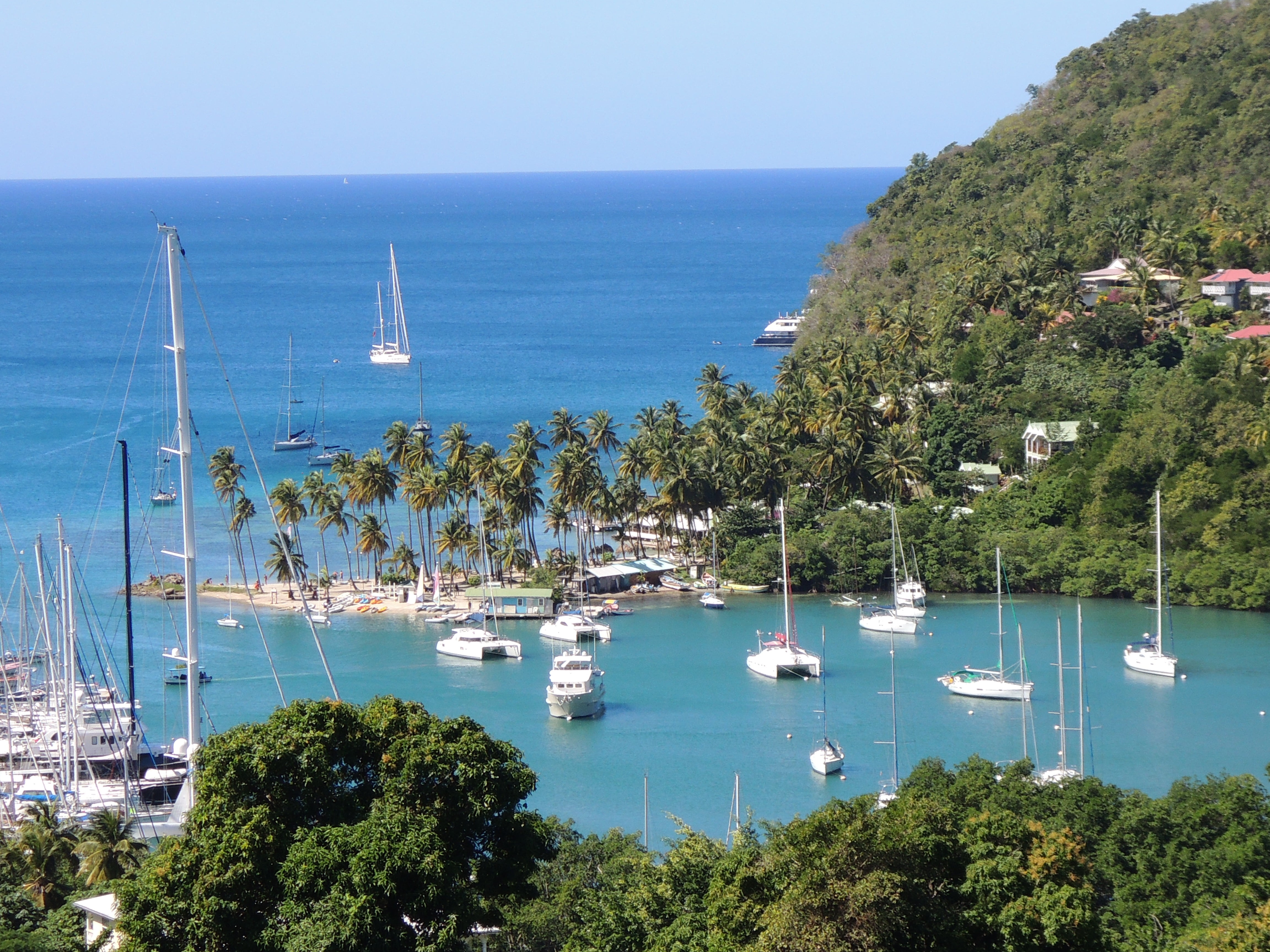 day, clear sky, transportation, sky, yacht, st lucia, water, no people, yachts, horizon over water, high angle view, beauty in nature, caribbean island, HD Wallpaper